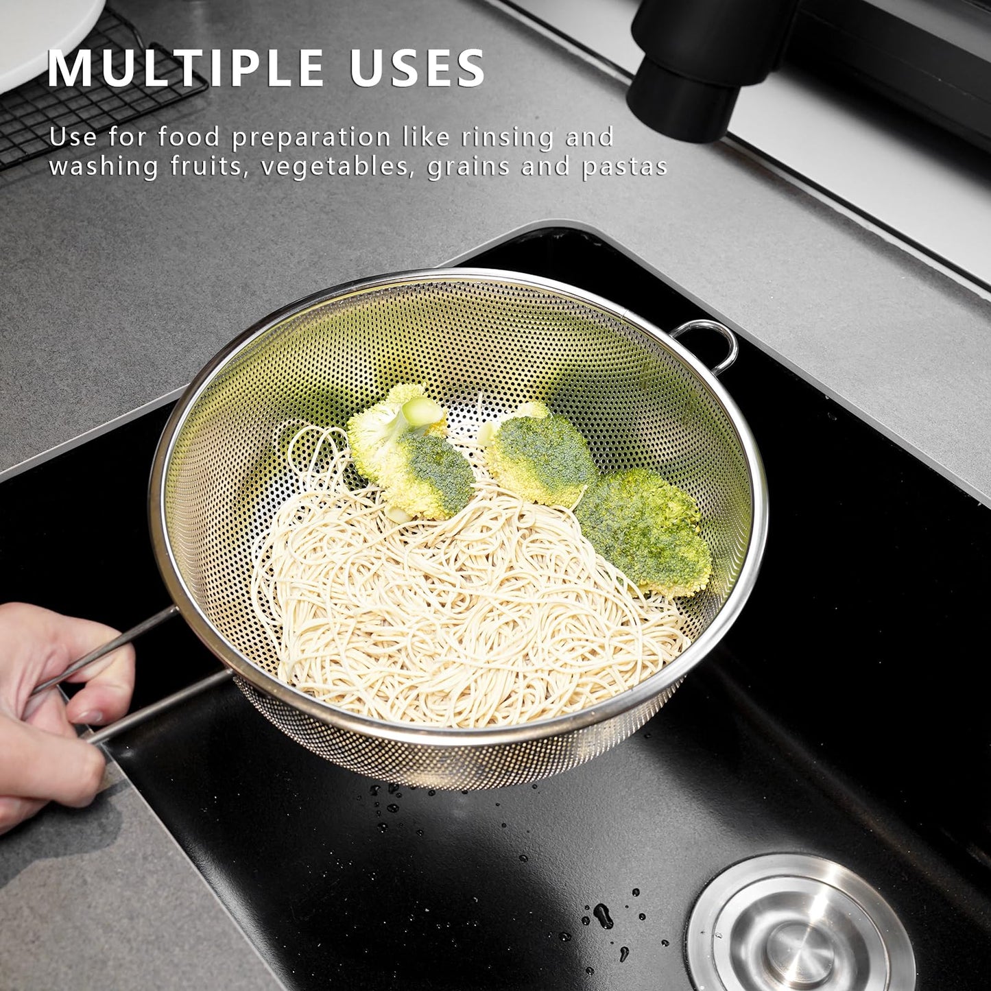 ICEICE Metal Fine Mesh Strainer and Colander for Kitchen with Handle, Stainless Steel Pasta Strainer/Kitchen Funnel/Collander/Sifter for Strain/Wash Vegetables, Fruits, Spaghetti, Rice (10.2＂)