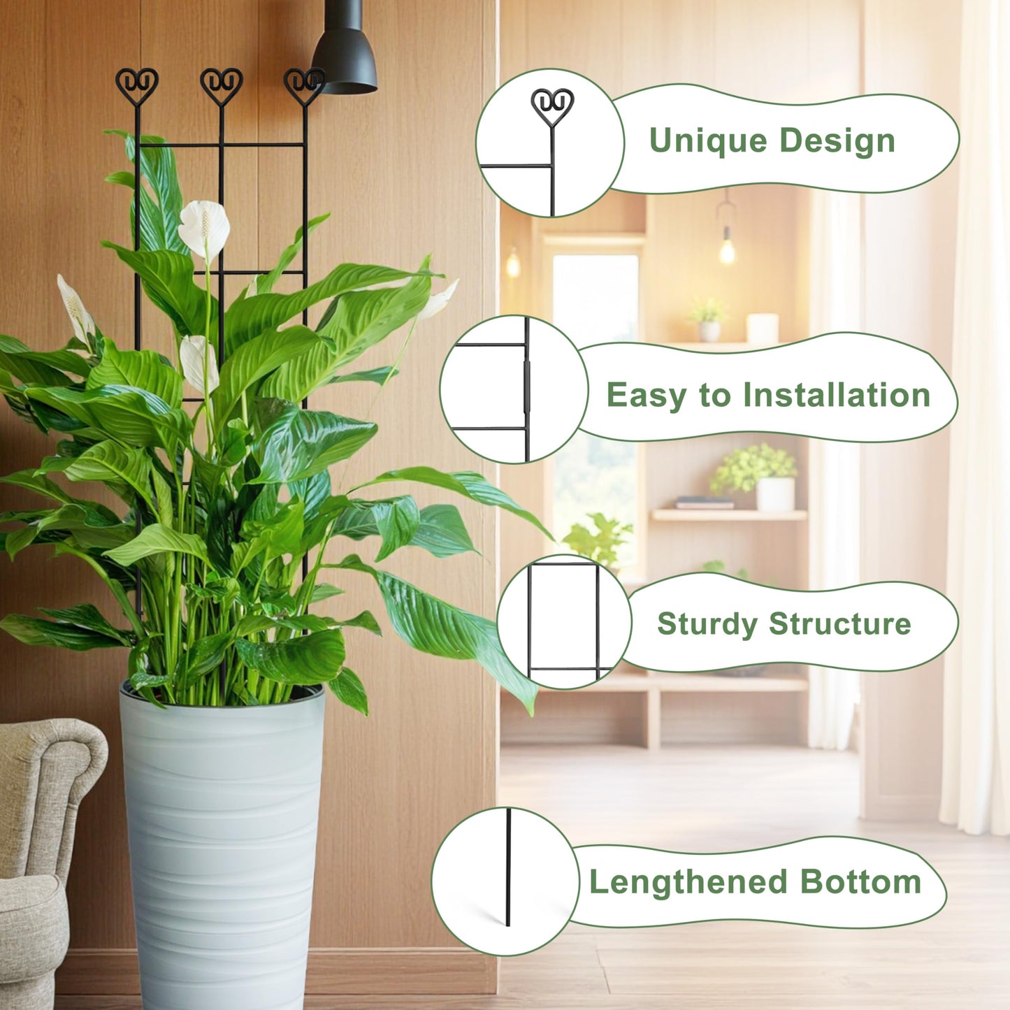 Coomin 2 Pack 32in Monstera Plant Support Stakes for Indoor Plants, Stackable Garden Trellis for Climbing Plants Outdoor, Metal Plant Climber Support for Pothos Philodendron Vine