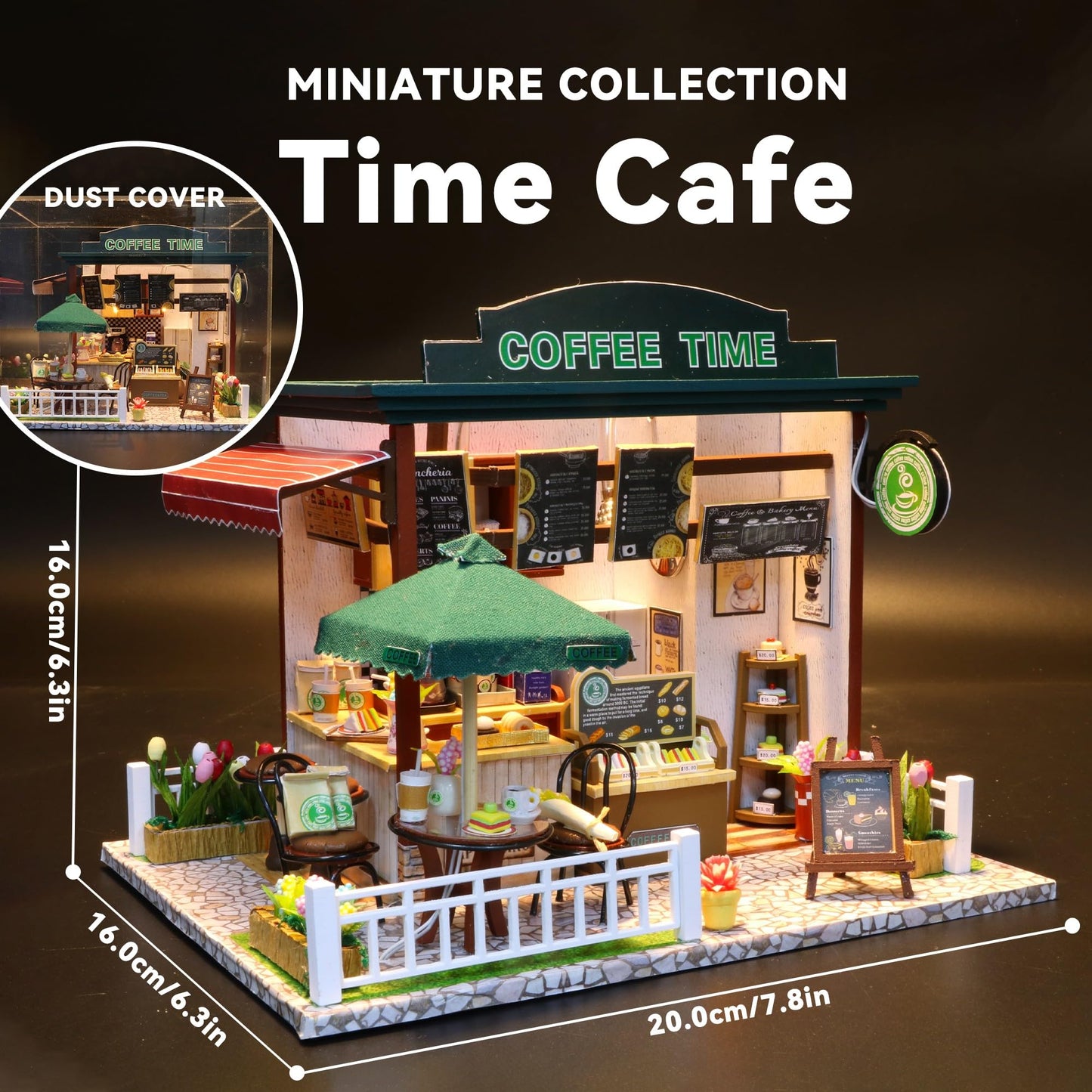 Flever Dollhouse Miniature DIY House Kit Creative Room with Furniture for Romantic Valentine's Gift (Time Cafe)
