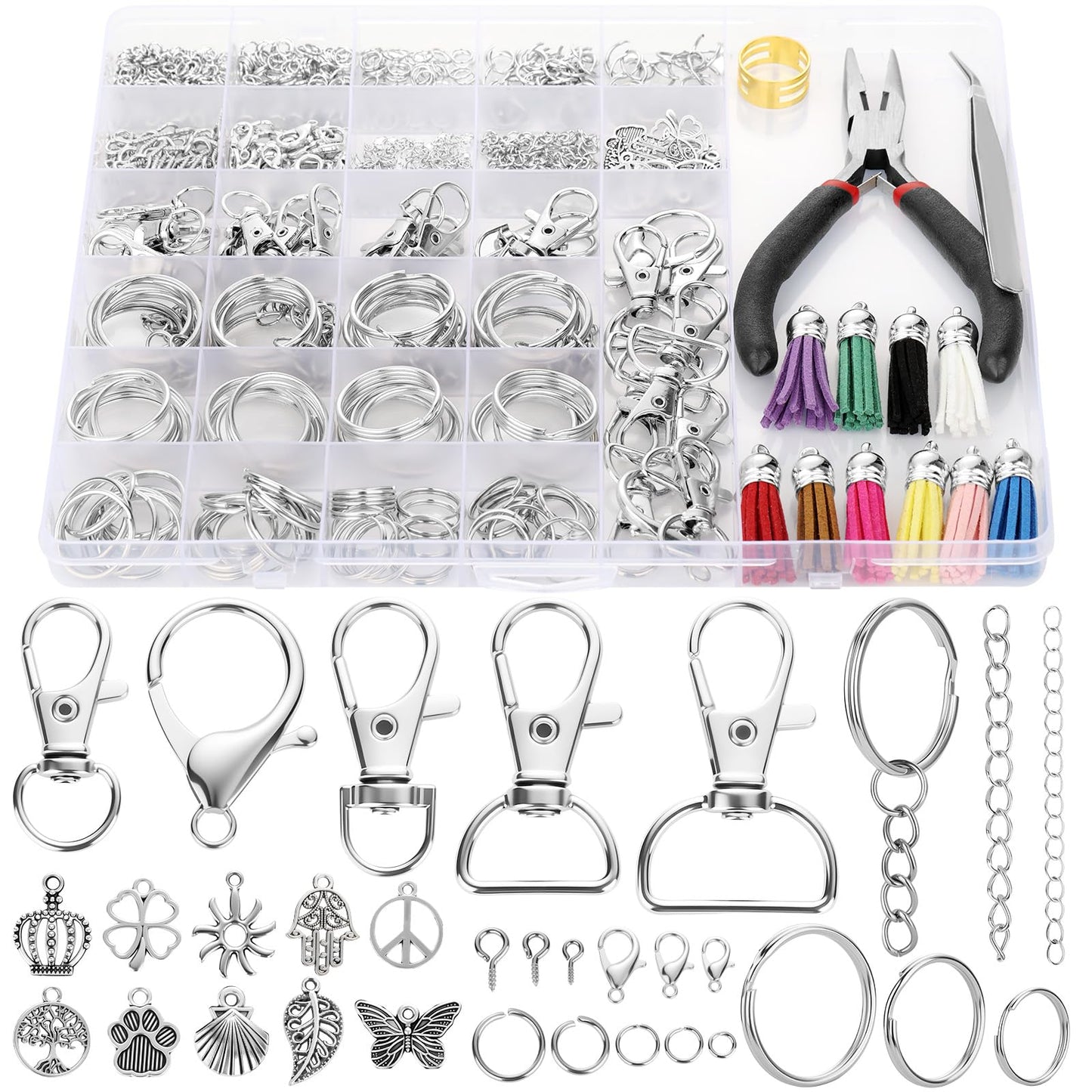 Funtopia 740PCS Keychain Making Kit, Key Chain Supplies Including Keychain Clip, Key Rings, Lobster Claw Clasps, Jump Rings, Pliers, Tassels for Key Chain Making, Purse Making, Lanyard Making