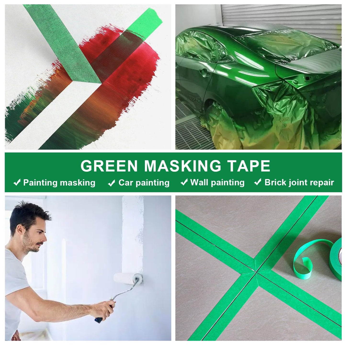 BOMEI PACK 10Rolls Green Painters Tape, General Purpose Green Masking Tape 0.75inch x 55yds, for Painting,Labeling,DIY Crafting,Decoration and School Projects, Total 550yds