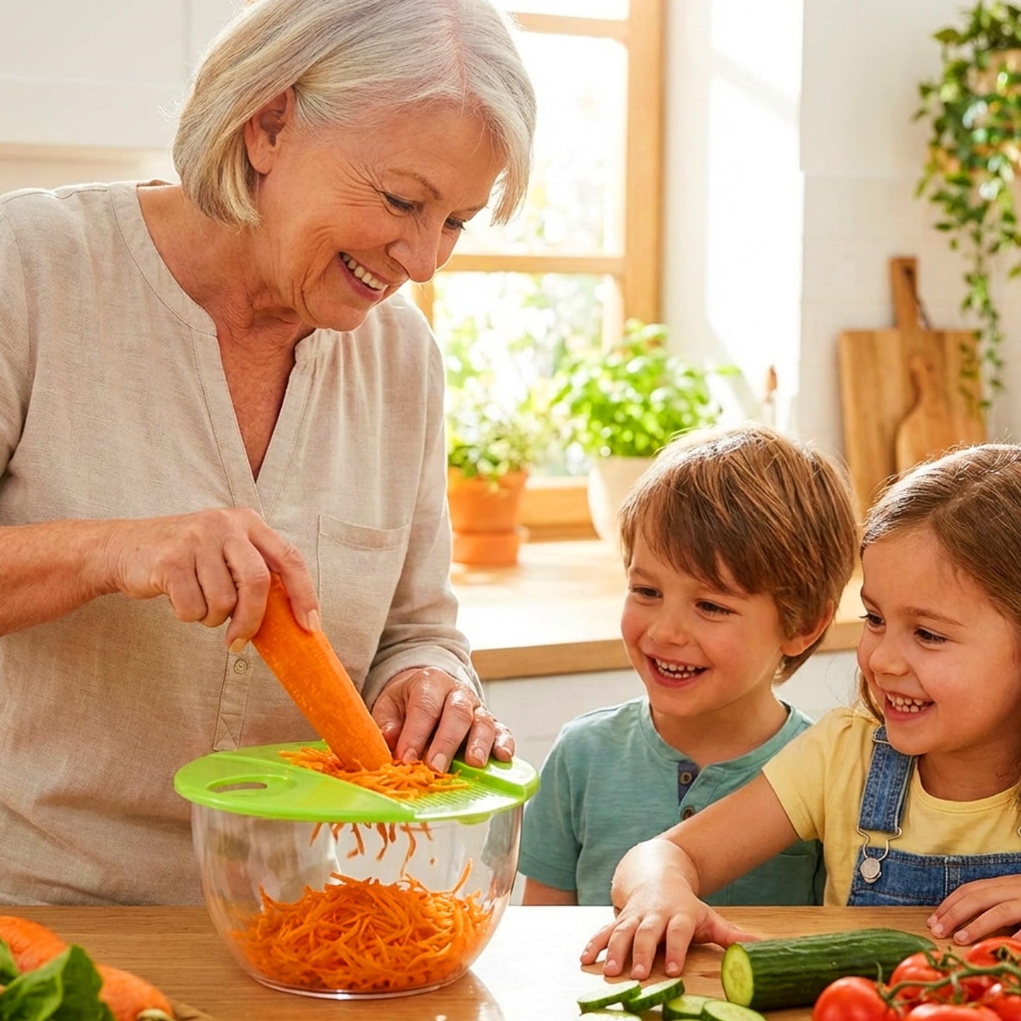 5-in-1 Salad Spinner Large with Lid Vegetable Washer and Dryer Fruit Cleaner Vegetable Chopper & Slicer with 5 Blades, 5 Qt Lettuce Spinner Strainer Shredder Bowl Egg Yolk Separator for Easy Meal Prep