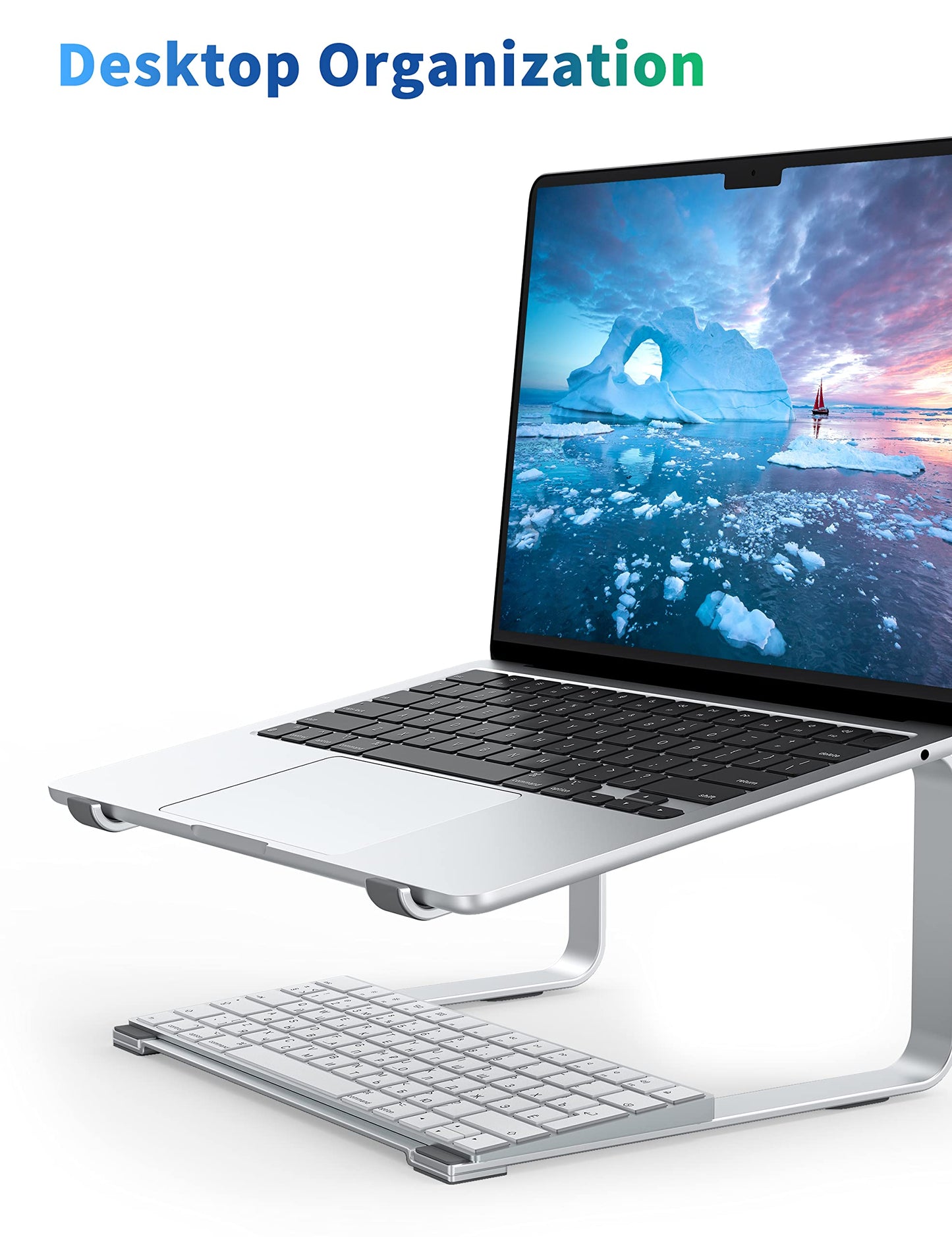 SOUNDANCE Laptop Stand for Desk, Ergonomic Metal Computer Riser for 12-17.3 Inch Laptops, Heavy Duty Stable Desktop Holder, Improves Eye Level & Workspace Organization, Silver