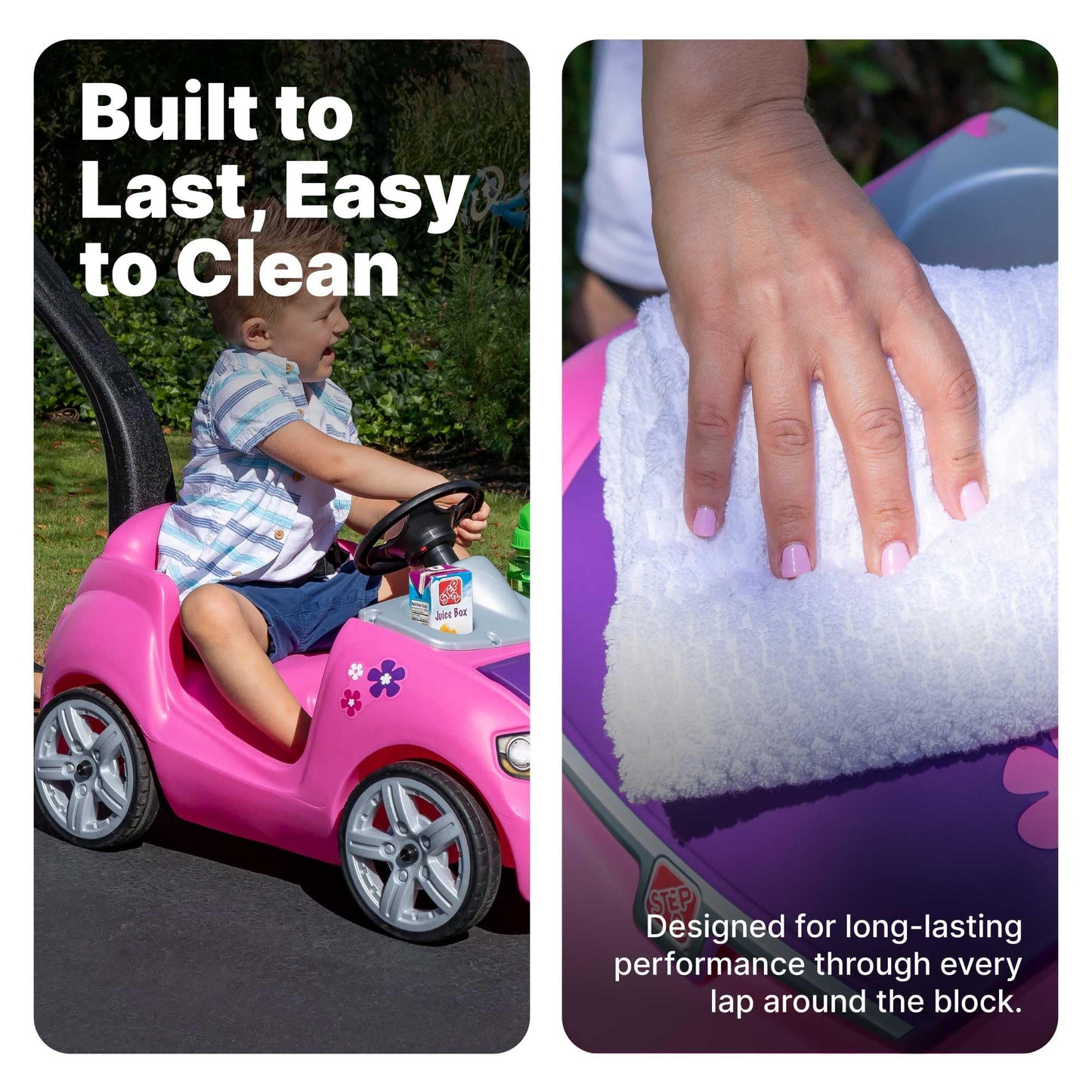 Step2 Whisper Ride II Kids Push Cars, Ride On Car, Seat Belt, Horn, Toddlers Ages 1.5 – 4 Years Old, Max Weight 50 lbs., Quick Storage, Stroller Substitute, Pink