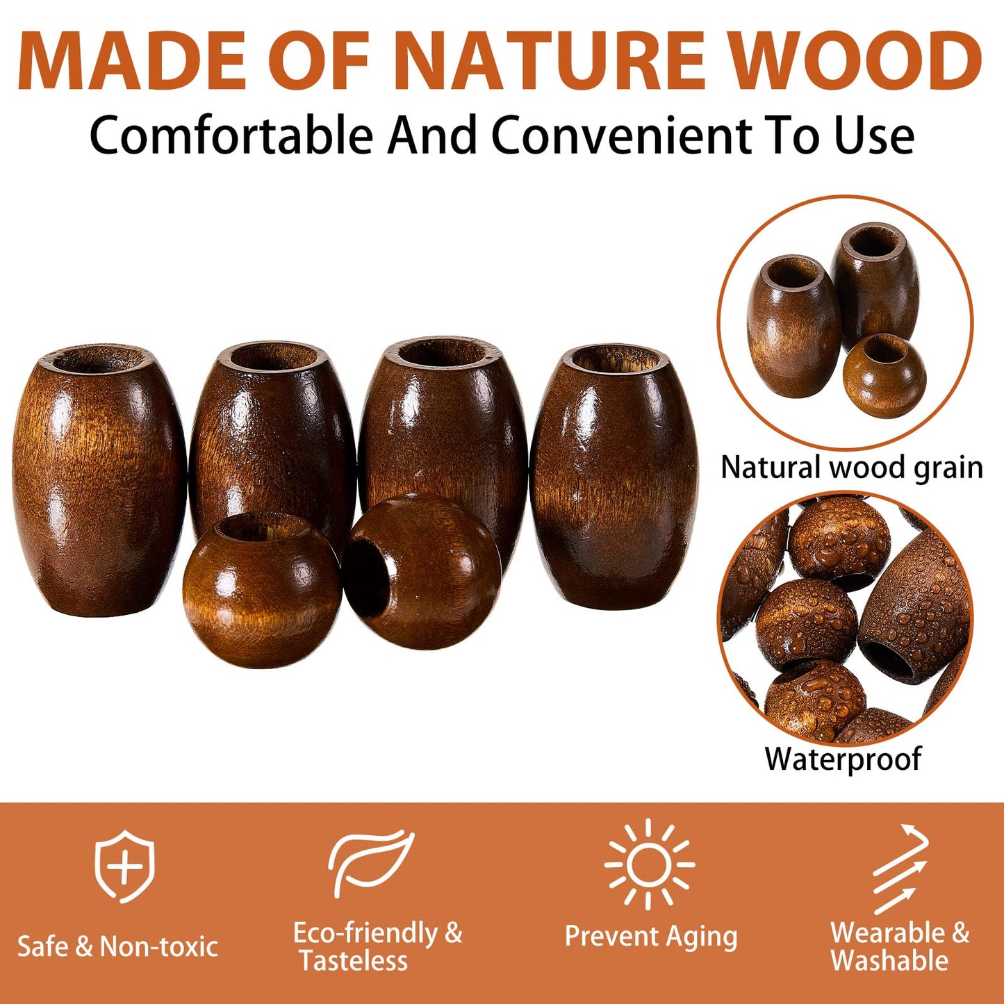 WILLBOND 130 Pieces Macrame Wooden Beads 10mm Hole Loose Beads with Hole for Macrame Making Kits Supplies Jewelry Bracelet Making Hair DIY Craft Handmade Decor(Brown, Classic)