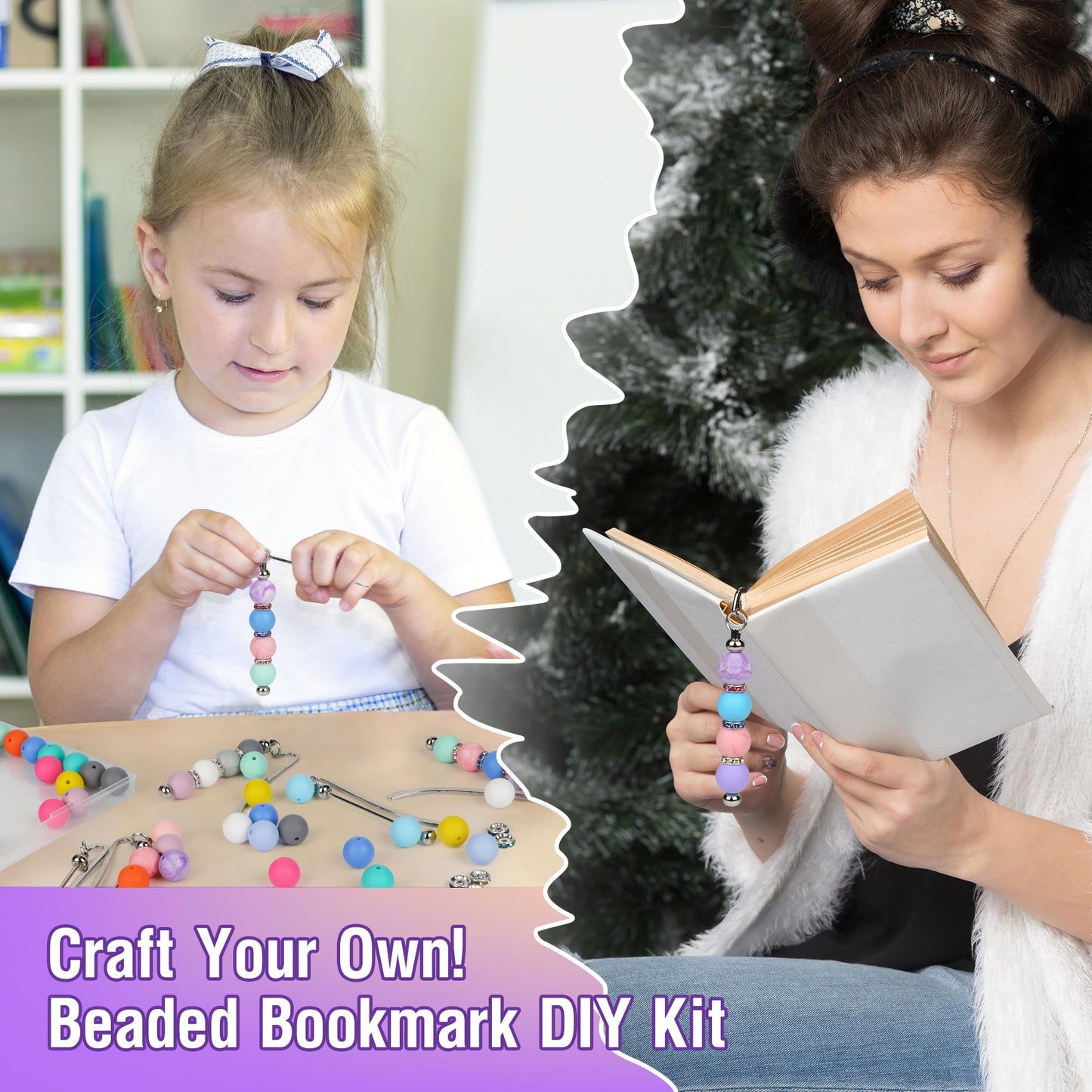 HOMAR 214 Pcs Beadable Bookmarks DIY Beading Bookmark Craft Kit, 20 Pcs Silver Metal Bar Bookmarks with 194 Beads, Bookmarks for Modern Beaded Craft, Gift for Book Lovers, Students, Teachers
