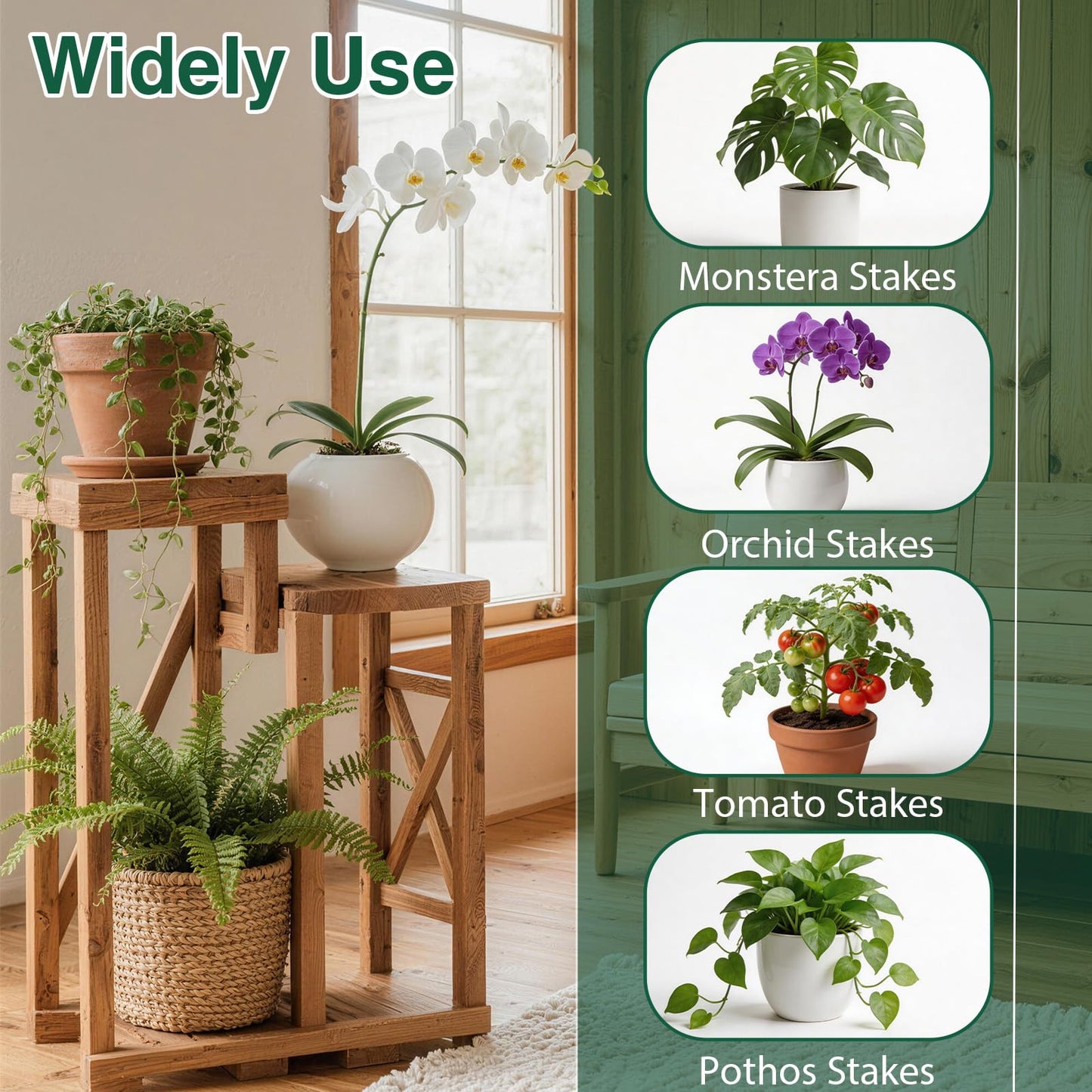 15 Pack Stackable Monstera Plant Support Stakes, 120inch Climbing Plant Sticks Structures with Garden Ties, Durable Alternative to Moss Pole for Indoor Outdoor Plants