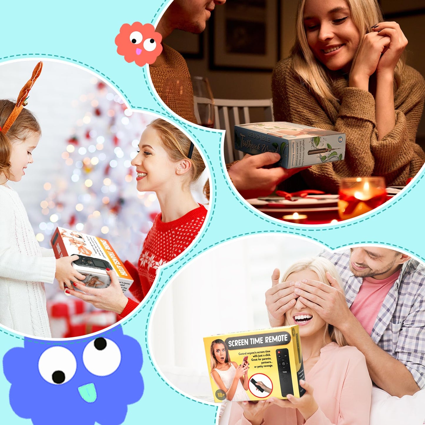4 Pcs Prank Gift Box for Wrapping Your Real Present Hilarious Fake Gag Gift Box Toothpick Wand Toilet Paper and More in Prank Empty Packaging Practical Joke for Halloween Thanksgiving Christmas