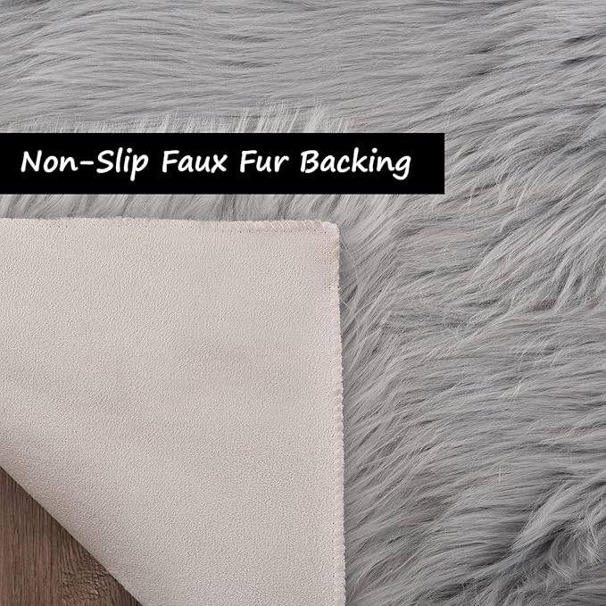 Goolela Grey Sheepskin Area Rug 10x12 Gray Fluffy Fuzzy Furry Carpet for Living Room Bedroom Faux Fur Plush Shaggy Washable Rectangle