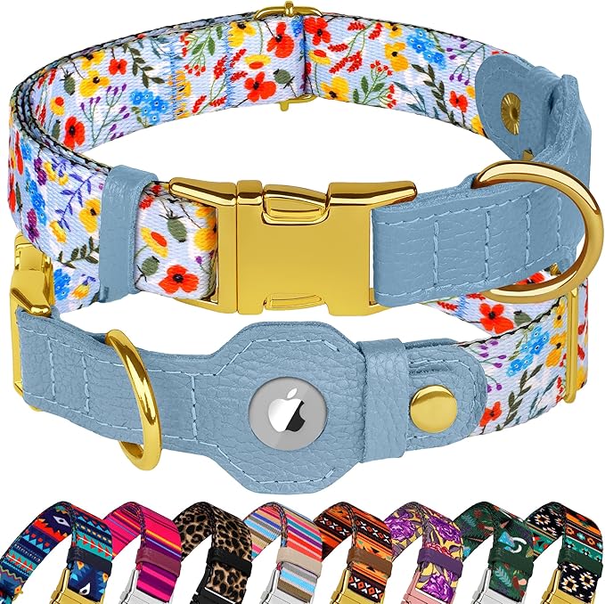 AirTag Dog Collar for Small Medium Large Breed - Adjustable Cute Pattern Dog Collar with Airtag Holder - Soft Leather Tracker GPS Apple Air Tag Pet Collars (X-Large, 20"-25" Neck Fit, Navajo)