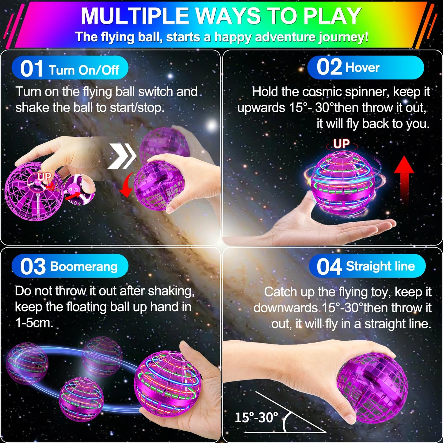 Vantexi Flying Orb Ball Toy,2026 Upgraded Parachute LED,Magic Hand Controlled Mini Gravity Ball,Cosmic Globe Boomerang,Cool Christmas Birthday Gift for 6 7 8 9 10+ Year Old Girls-Bright Purple