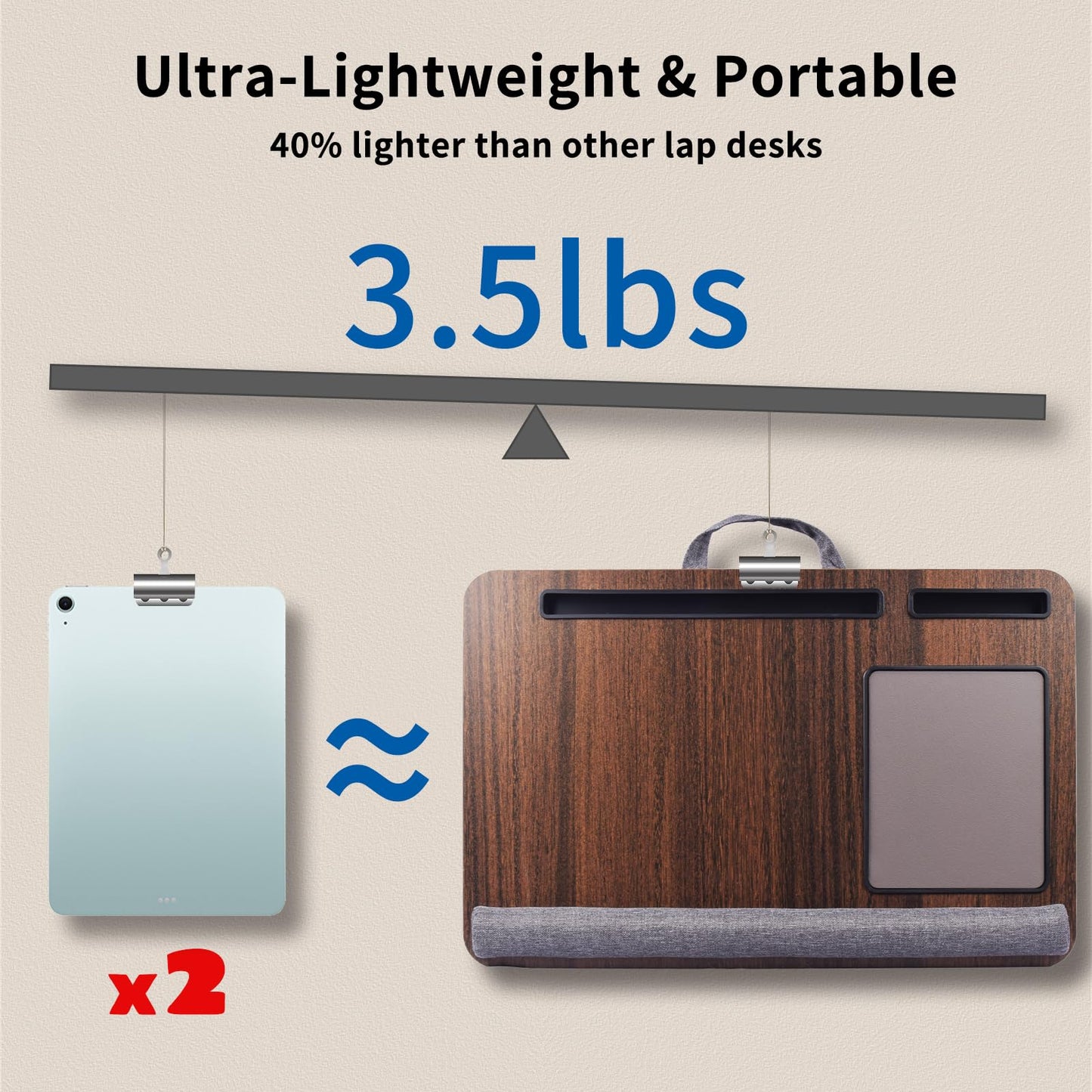 Heyfriday Home Office Lap Desk with Wrist Rest Wrist Rest, Mouse Pad, and Phone Holder Large Laptop Bed Desk for Notebook, Laptop, Tablet, Lap Stand Fits Up to 17 Inch Laptops (Brown)