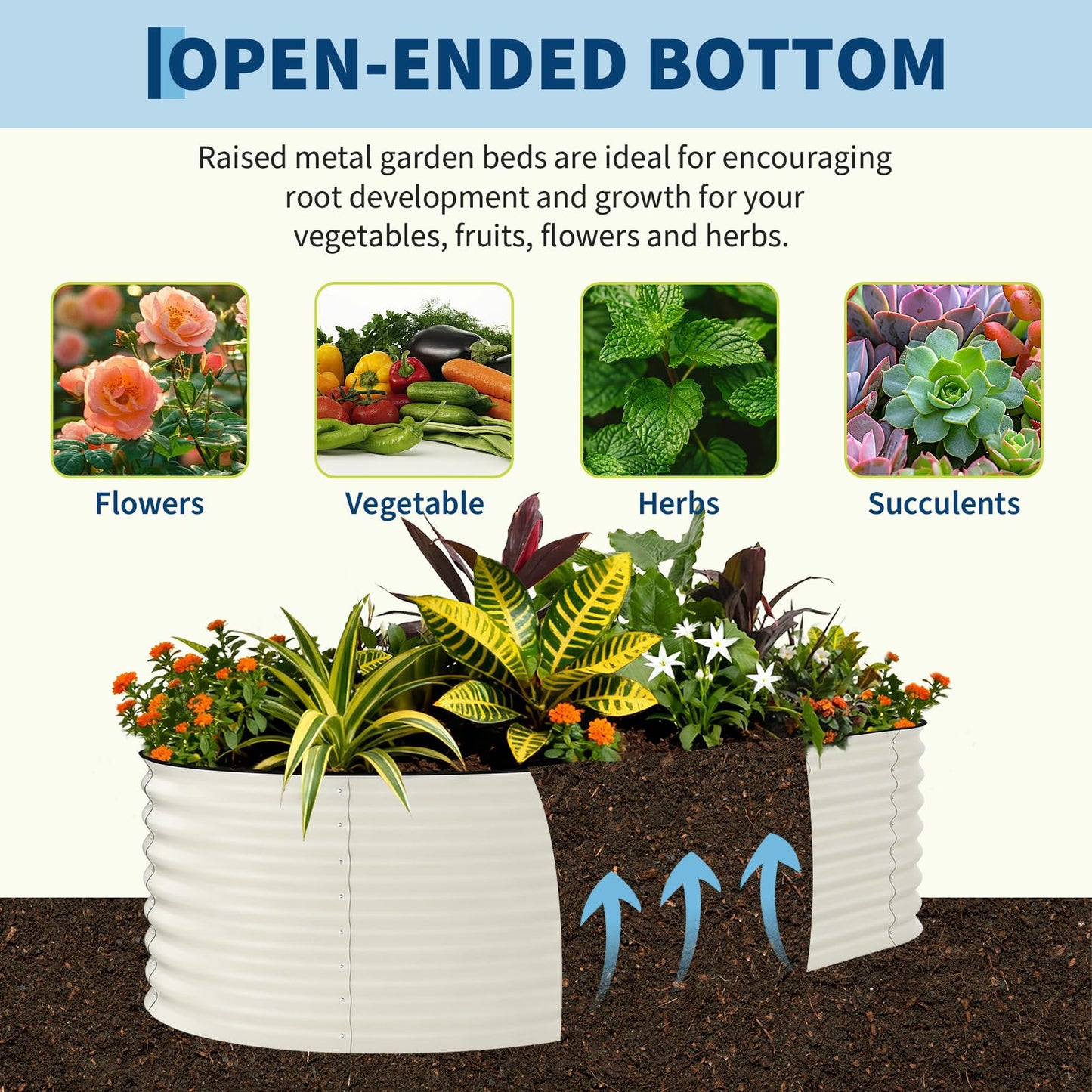 Garvee 2 Pack 10x4x1.5ft Galvanized Raised Garden Bed Kit, Oval Metal Planter Boxes with Anti-Cut Safety Edges, Rust-Resistant Deep Root Planters for Outdoor Vegetables, Flowers, Herbs, Beige