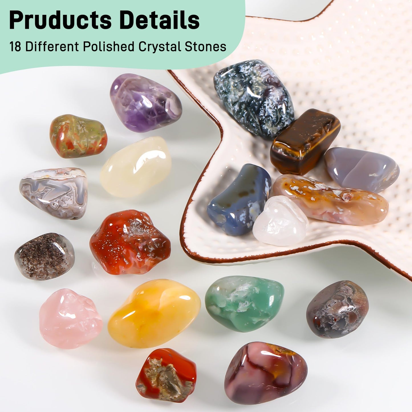 Zourglow 18 Pcs Healing Crystals and Stones Set, Natural Polished Gemstones, 0.8-1.2 Inch Tumbled Crystals, Lucky Pocket Stone for Reiki, Chakra Balancing, Meditation, Stress Relief
