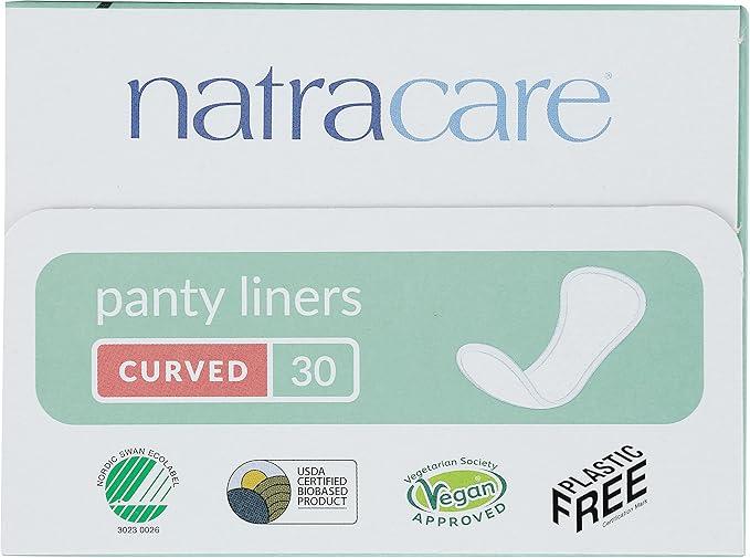 Natracare Natural Organic Cotton Curved Panty Liners for Sensitive Skin, Shaped for Extraordinary Everyday Comfort, 30 Liners Per Box (Pack of 16 Boxes, 480 Liners Total)