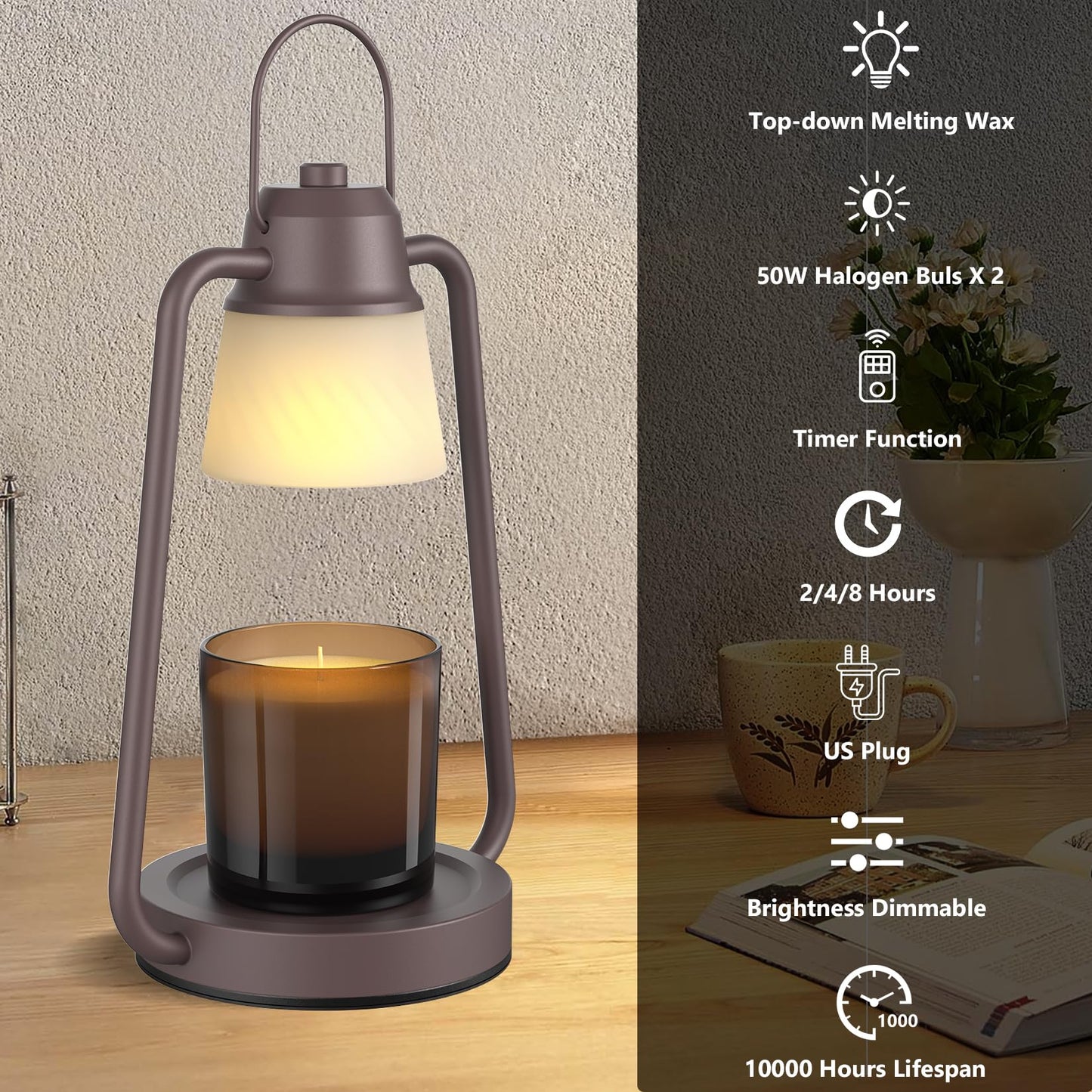 Candle Warmer Lamp with Timer for Women, Dimmable Electric Wax Warmer Lamp for Jar Candles, Candle Lamp Warmer with 2 Bulbs,Home Decor, Birthday Gifts for Mom Men