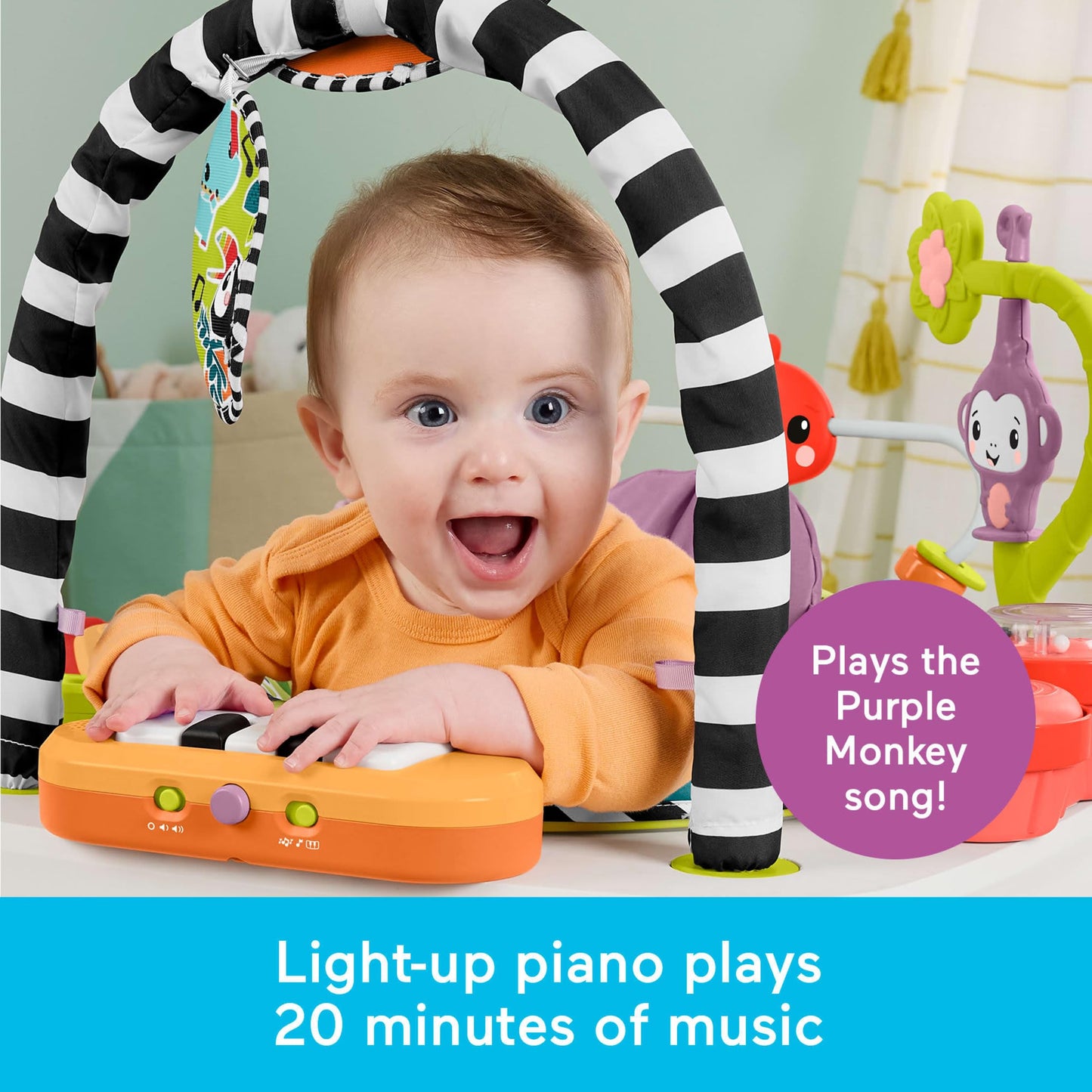 Fisher-Price Baby to Toddler Toy 2-in-1 Purple Monkey Activity Center & Play Table with Music Lights & Developmental Activities