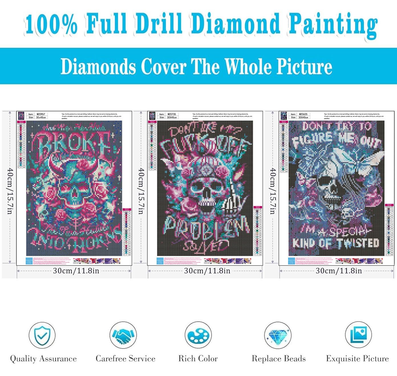 Meothan 3 Pack Diamond Art Kits for Adults, Sugar Skull Diamond Painting Kits for Adults, 5D DIY Round Full Drill Gothic Gem Art Paint with Diamonds Dots Crafts Set for Home Decor Gift 12x16inch