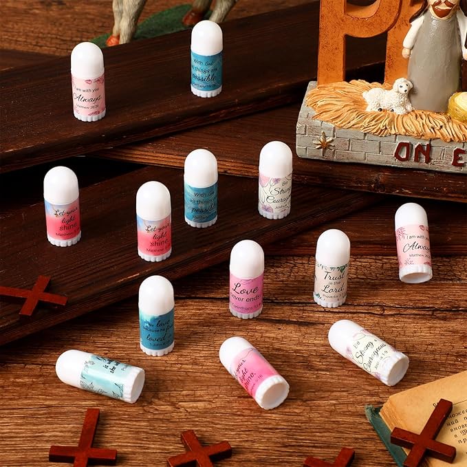 72 Pcs Christian Mini Lip Balm Bulk Gift, 8 Flavors, Moisturizing for All Skin Types, Gift for Operation Christmas, Christian Charity Donation Supplies