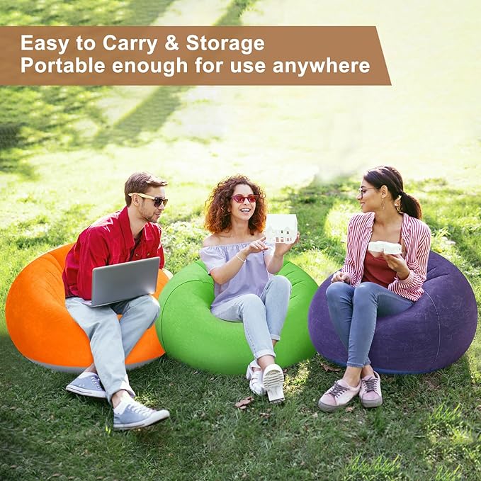 Realspring 6 Pcs Bean Bag Chairs for Adults Inflatable Chairs with Electric Air Pump,Blow up Couch Folding Portable Inflatable Couch Lazy Sofa for Reading Living Room Camping (Colorful)