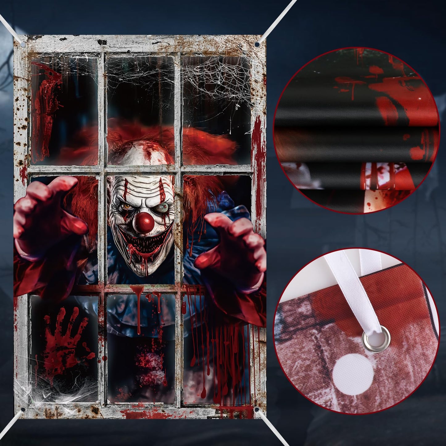 Hxezoc 2 Pack Halloween Window Decorations Scary Spooky Clown Window Backdrop Poster for Halloween Window Door Wall Cover Decoration Supplies