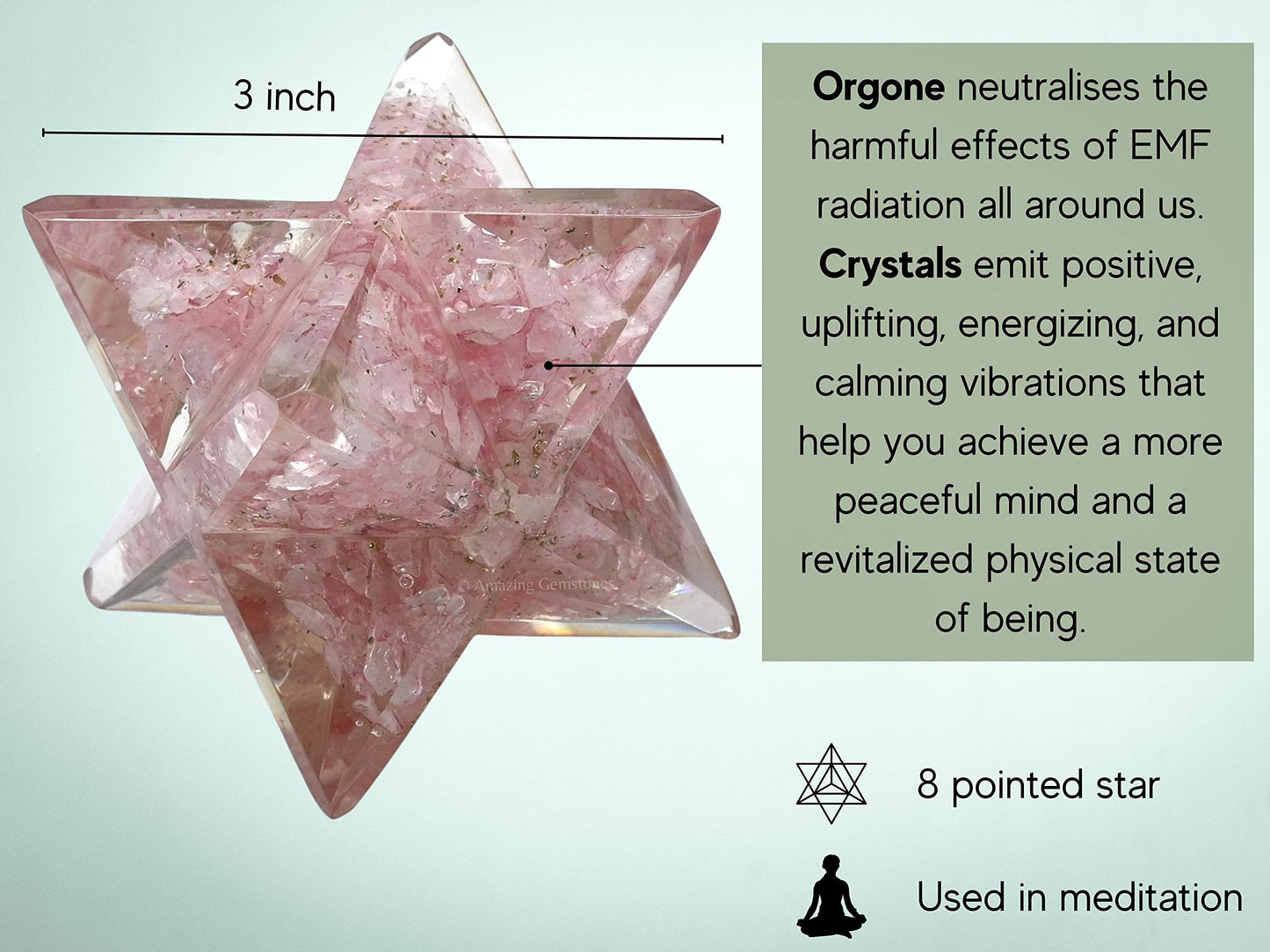 Amazing Gemstone 1 Pcs Rose Quartz Large Crystal Orgone Merkaba Star for Reiki Healing Meditation and Crystal Grid