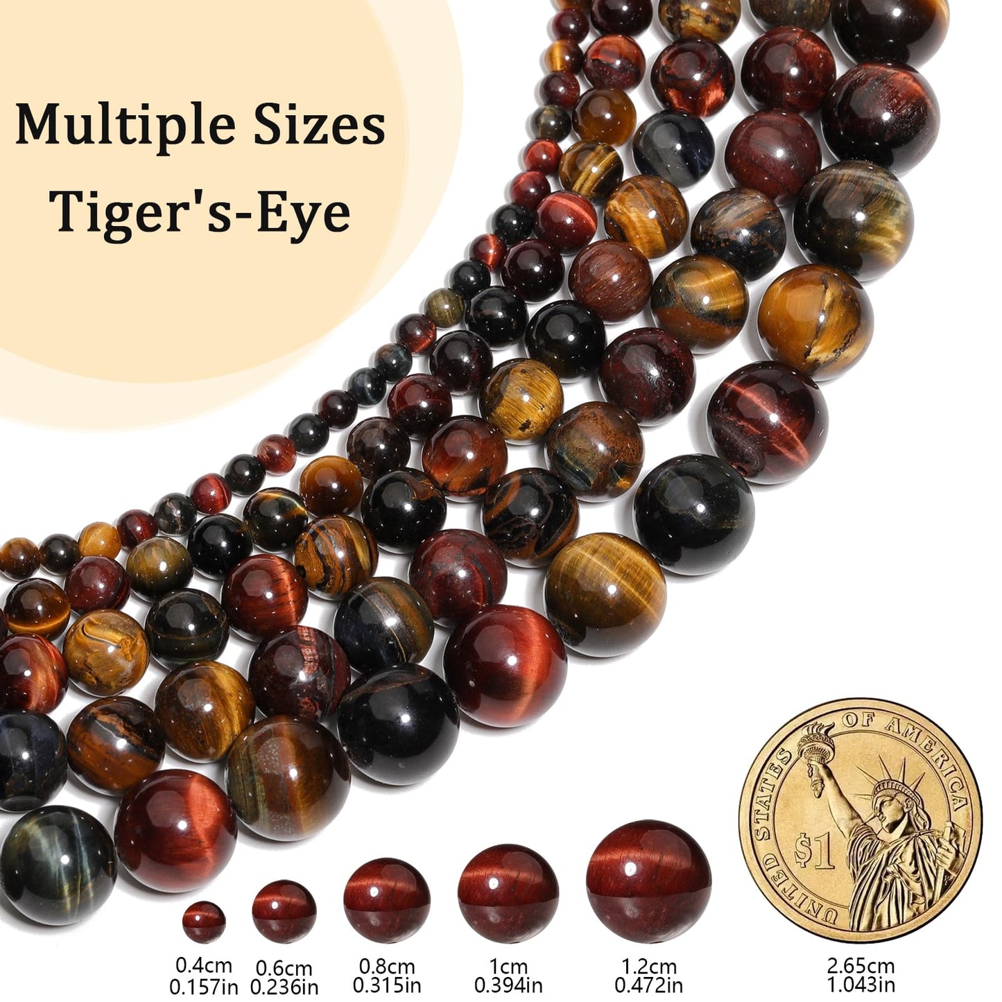 Yochus Natural Tiger Eye Beads, 60Pcs 6MM Onyx Agate Color Enhance Round Loose Beads Bulk, DIY Charm Smooth Gemstone Beads for Jewelry Making(4mm 8mm 10mm 12mm Beads)