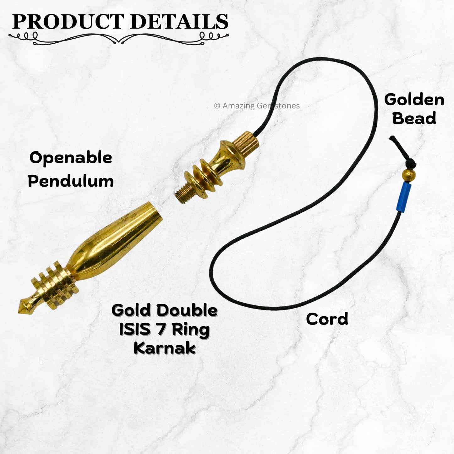 Amazing Gemstone Healing Metal Pendulums for Divination, Gold Double ISIS 7 Ring Karnak Steel Copper Pendulum High Energy Pendulo de Bronce Pendulos de Mesa MP07