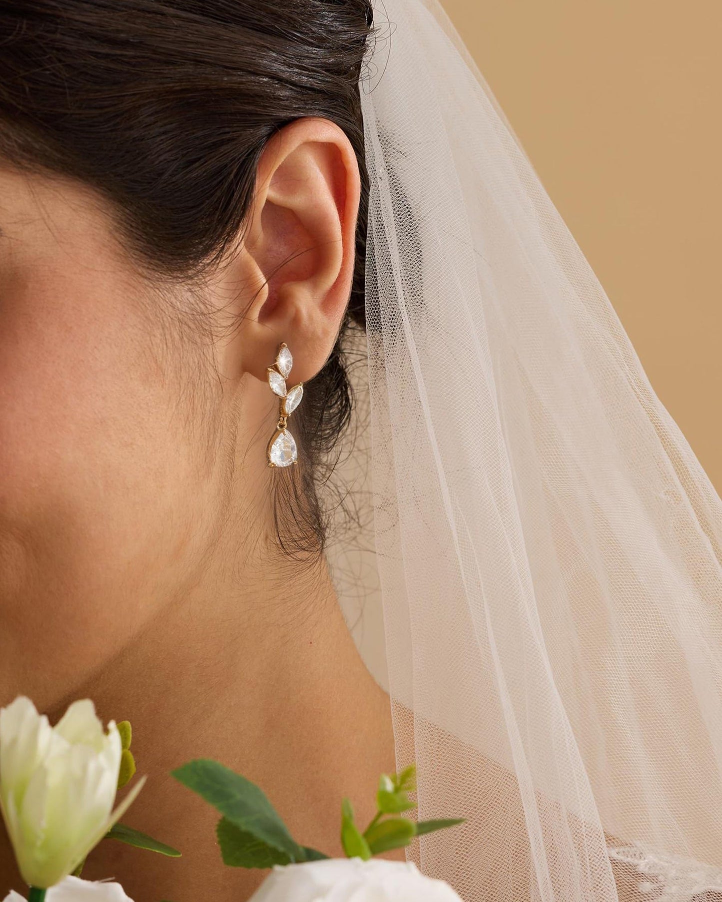 Asdecy Dangle Earrings for Women 14K Gold Plated Drop Dangle Cubic Zirconia Elegant Prom Bridal Bridesmaid Wedding Dangling Jewelry
