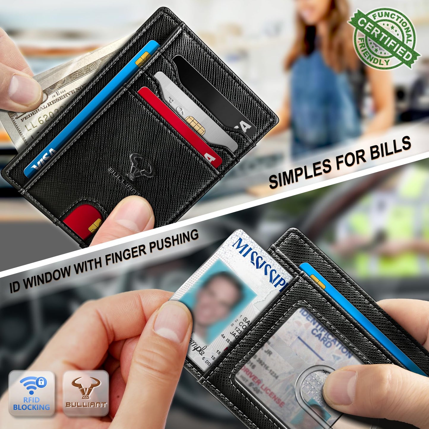 BULLIANT Slim Wallet, Skinny Minimal Thin Front Pocket Wallet Card Holder For Men 7Cards 3.15"x4.5",Gift-Boxed