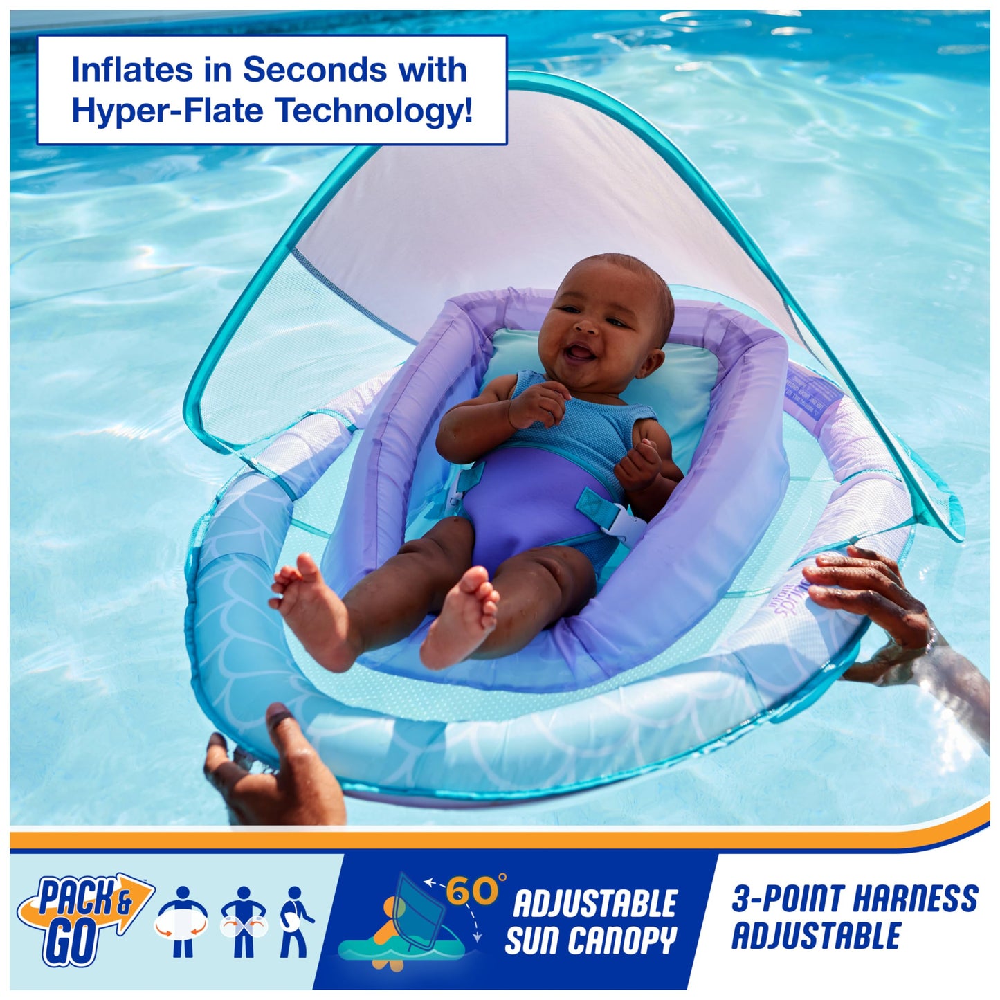 SwimWays Infant Spring Float, Baby Pool Float with Canopy, Swimming Pool Accessories for Kids 3-9 Months, Mermaid