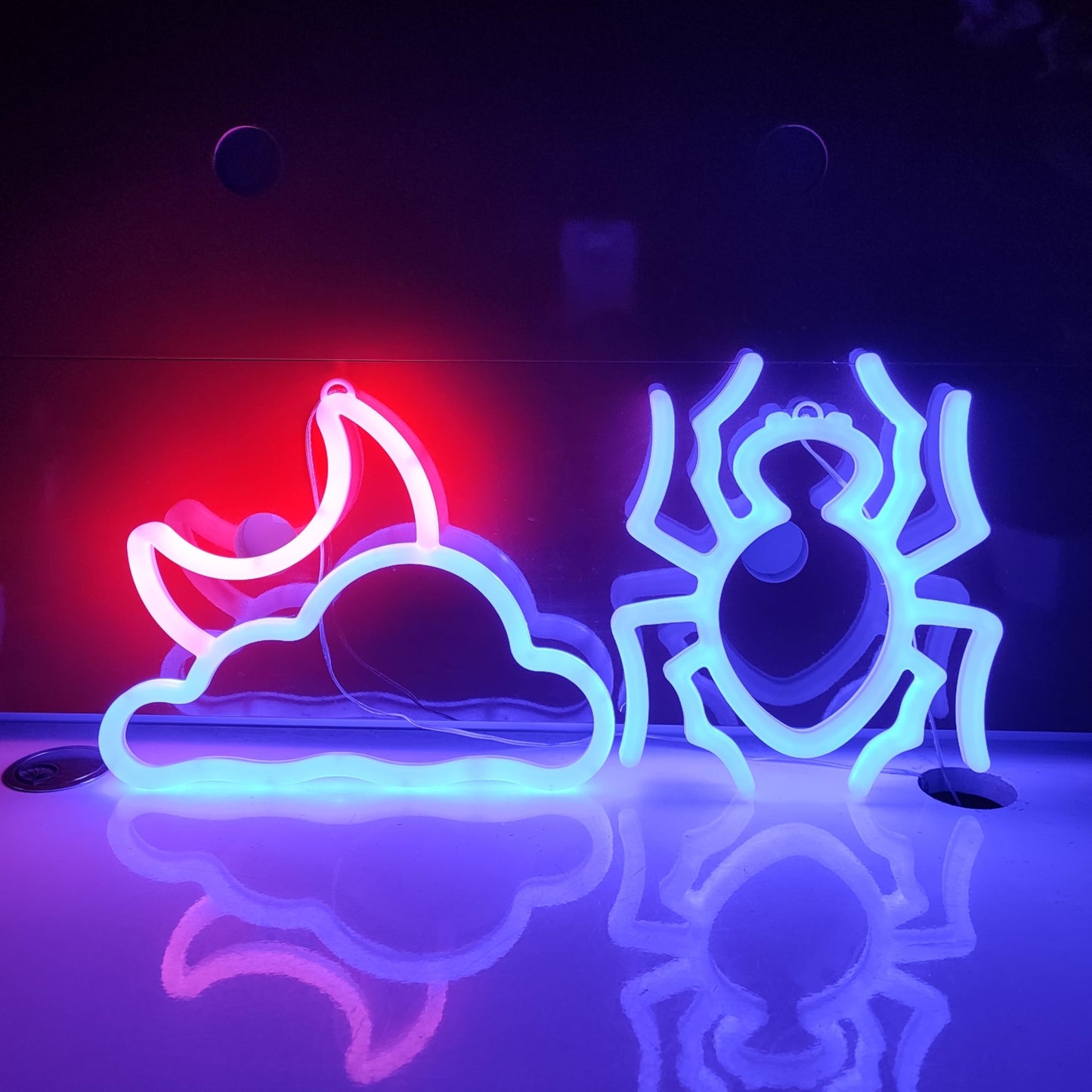 JYWJ Spider Double Sided Neon Signs,USB or 3-AA Battery Powered Neon Light,LED Desktop Wall Decoration,Various Parties,Decoration Of Business Premises (Blue)