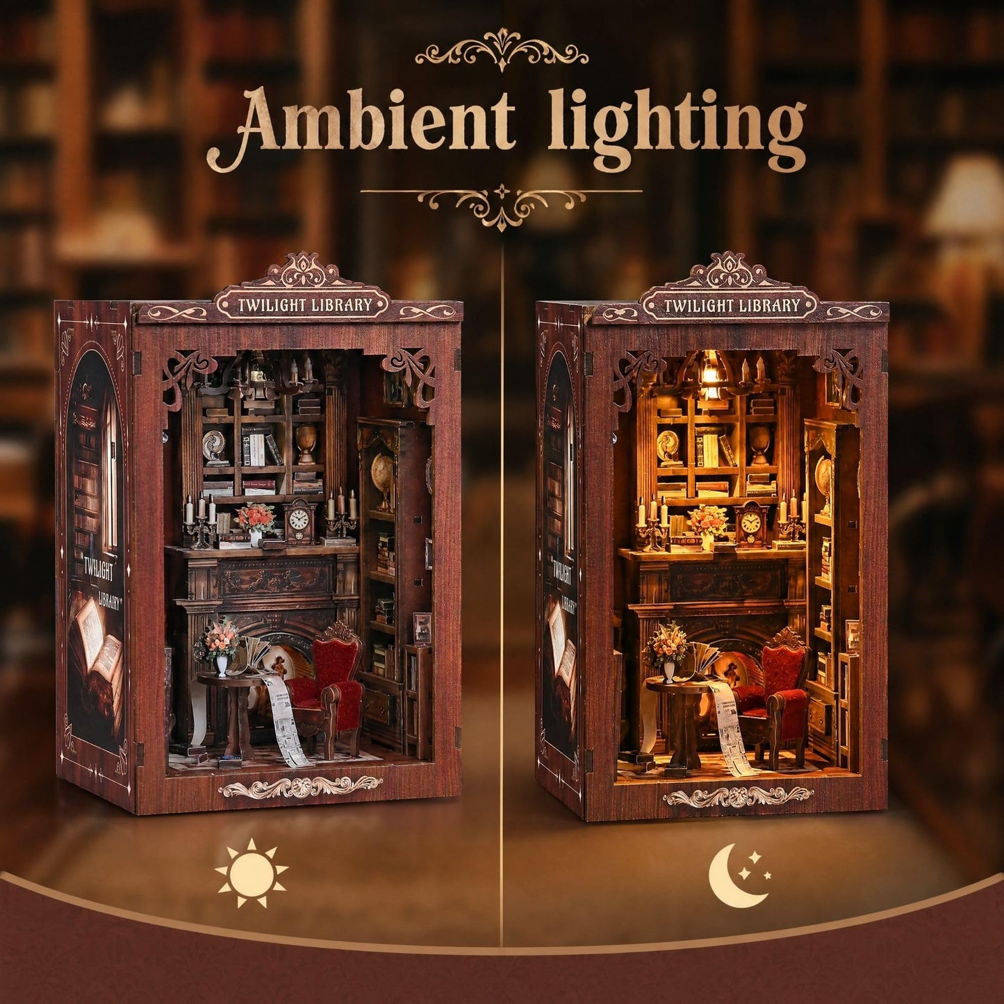 Soothee DIY Book Nook Kit with LED Lights | 3D Puzzles for Adults & Teens, Miniatures and Model Building Kits for Bookshelf Decor, Relaxing & Unique Gift for Craft Lovers | Twilight Library