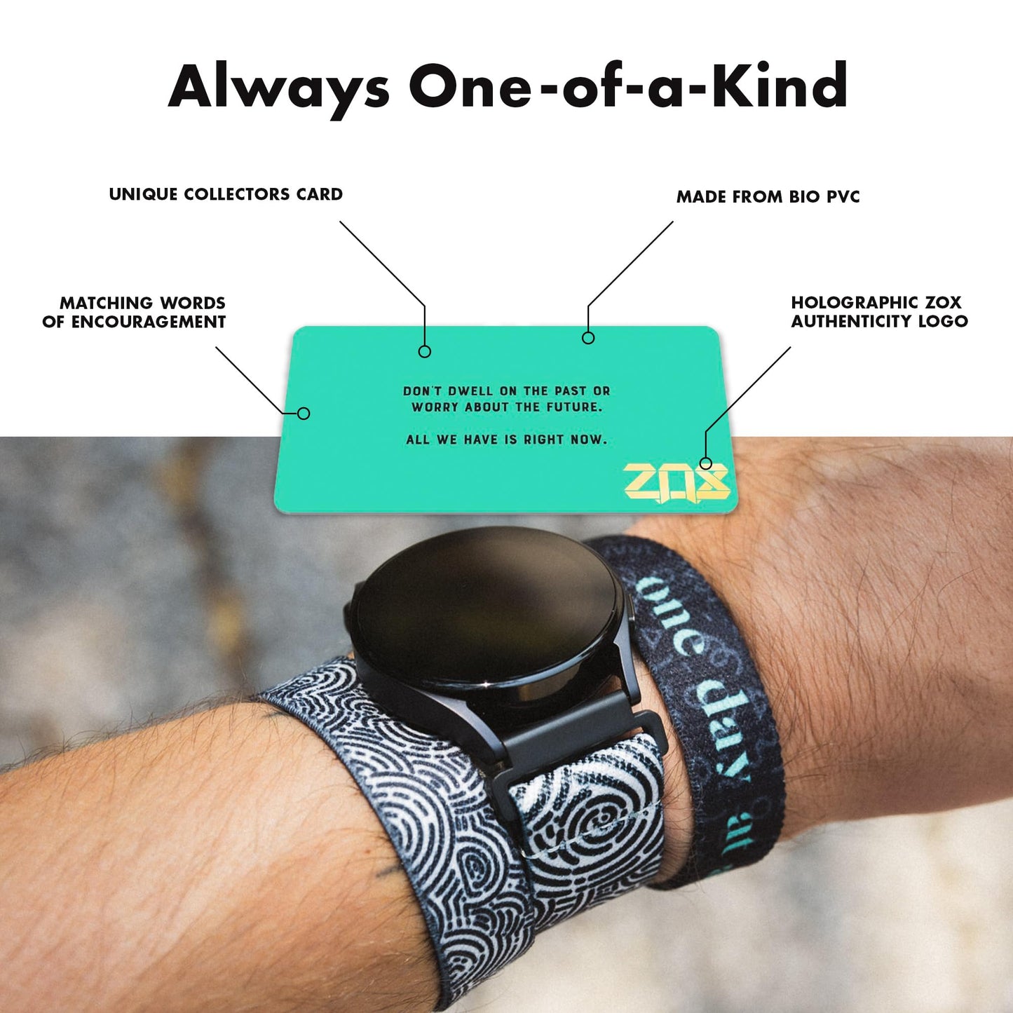 ZOX Android Smart Watch Band – One Day At A Time | Soft, Adjustable Elastic Band with Motivational Affirmations and Beautiful Artwork – Gifts for Men, Women & Teens (20 MM)