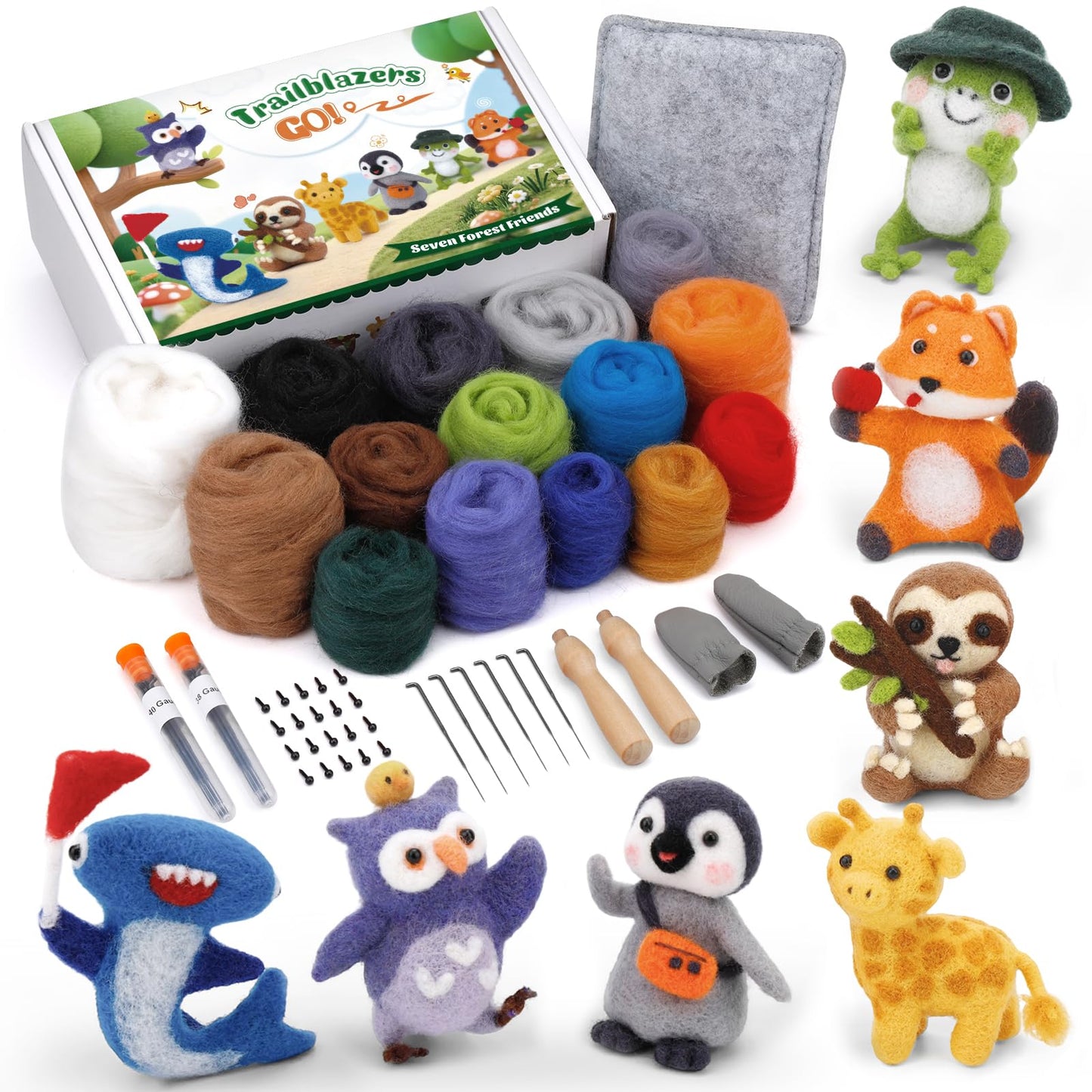 OEHPICC Needle Felting Starter Kit, 7 Cute Buddy Wool Felting Kit, Animal Felt Kit for Beginner Adults with Felting Needles and Instructions for DIY Felting