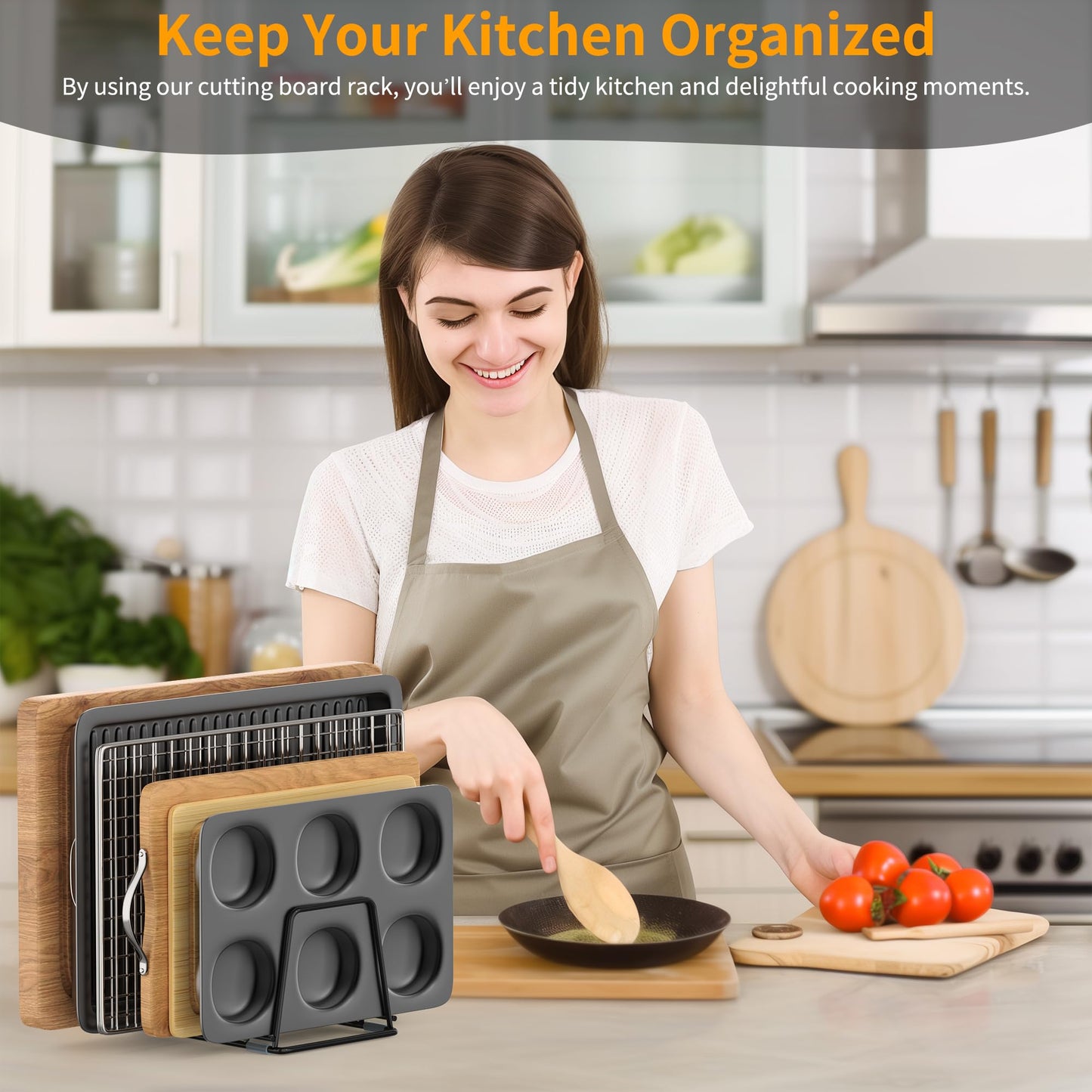 LAEMYFYRE Cutting Board Organizer Kitchen Organizer Rack for Cutting Board, Bakeware, and Cookie Sheet, 5-Slot Heavy-Duty Steel Cookware Holder,Rust-Resistant with Anti-Slip Feet (2, Small)