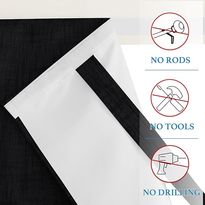 RYB HOME 100% Blackout Door Curtains, Linen Textured Privacy Shades for Classroom French/Nana Door Entrance Way, W 26 x L 69 inches, Textured Black, 1 Panel
