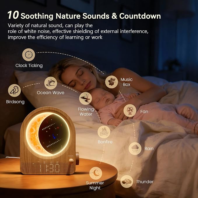 blonbar Dual Alarm Clock for Heavy Sleepers, Dimmable Moon Lamp Gifts
