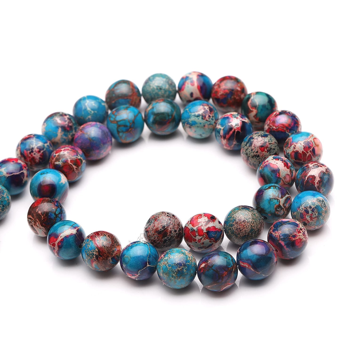 Youngbling Natural Gemstone Beads for Jewelry Making,8mm Blue Imperial Jasper Polished Round Smooth Stone Boho Beads for Bracelet Necklace 15 Inch(Blue Imperial Jasper,8mm)