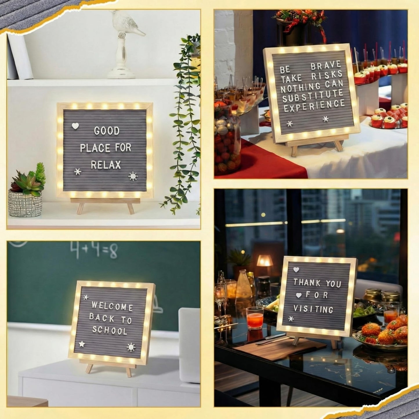 wearage 10x 10 Inch Changeable Felt Letter Board with LED Lights, Message Custom Felt Letter Board with Wooden Stand and 300 Letters for Pregnancy Announcement Classroom Decor Poster (Grey)