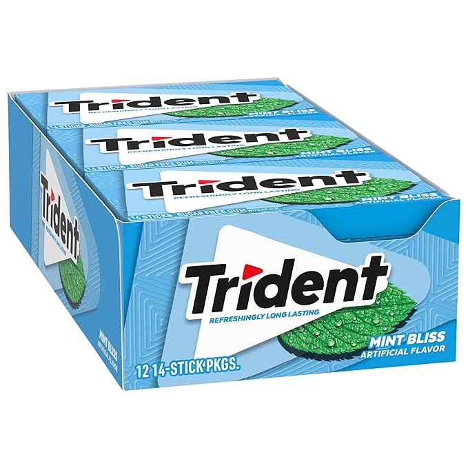 Trident Mint Bliss Sugar-Free Chewing Gum, 12 Packs of 14 Pieces (168 Total Pieces)