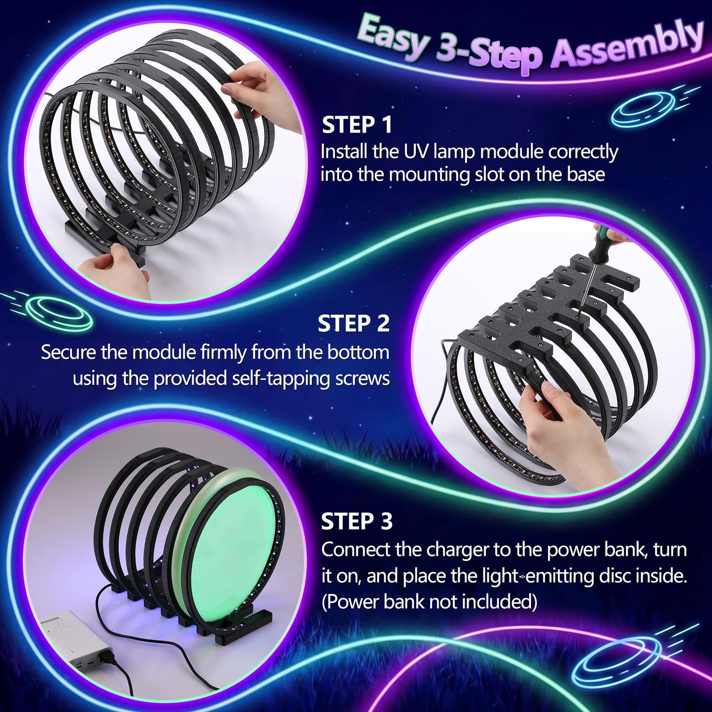 ElectricWise Spiral Disc Golf UV Charging Station, Fast Multi Disc Charging for Luminous Glow Discs, USB Powered Portable Night Play Accessory, Hands Free for Outdoor Practice & Tournaments
