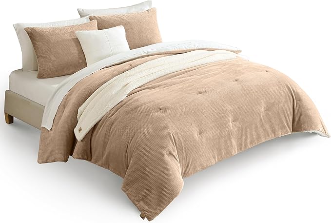 UGG Remina Comforter Set 5 Piece Bed in a Bag with Throw Blanket, Decorative Pillow, Shams, and Reversible Comforter Hypoallergenic Washable Luxury Warm Fluffy Bedding Set, Full/Queen, Brown Birch
