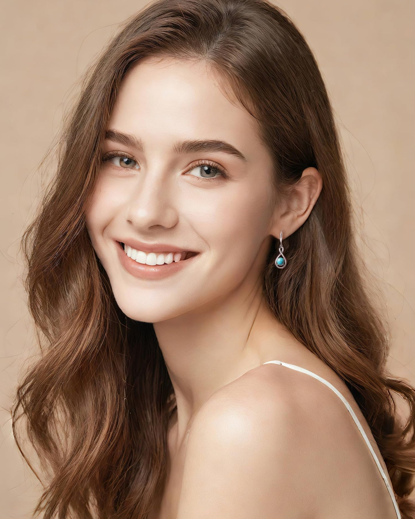 FANCIME Turquoise Dangle Drop Earrings 925 Sterling Silver Dainty Infinity December Birthstone Earring Fine Jewelry Birthday Mothers Day Gifts for Women Her