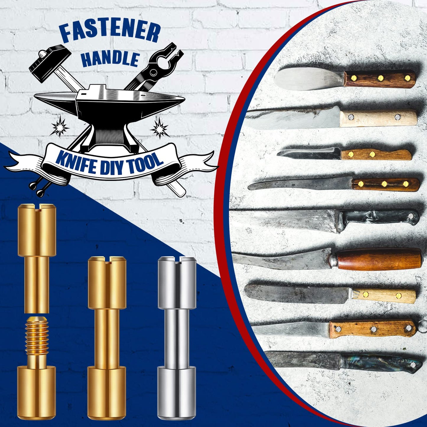 Charniol 20 Sets Brass Bracket Bolt Fasteners and Stainless Steel Bracket Bolt Fasteners Tactical Lock Rivets Knife Making Supplies Handle Pins Knife Screws for Handles, Head Diameter 6 mm