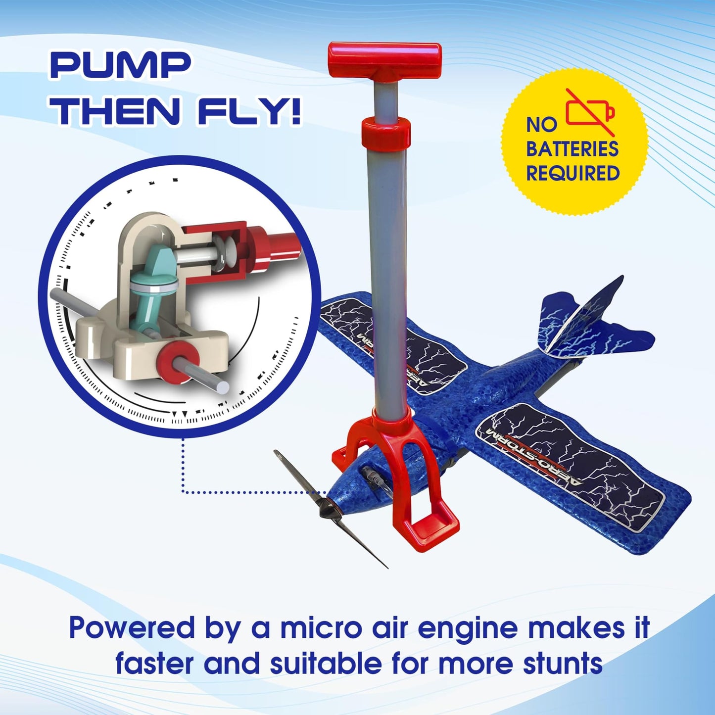 Aero Storm Kids Airplane Toy, Air Powered Flying Airplanes for Kids, Aerobatic Stunt Toy Airplane to Perform Corkscrews and Back Turns