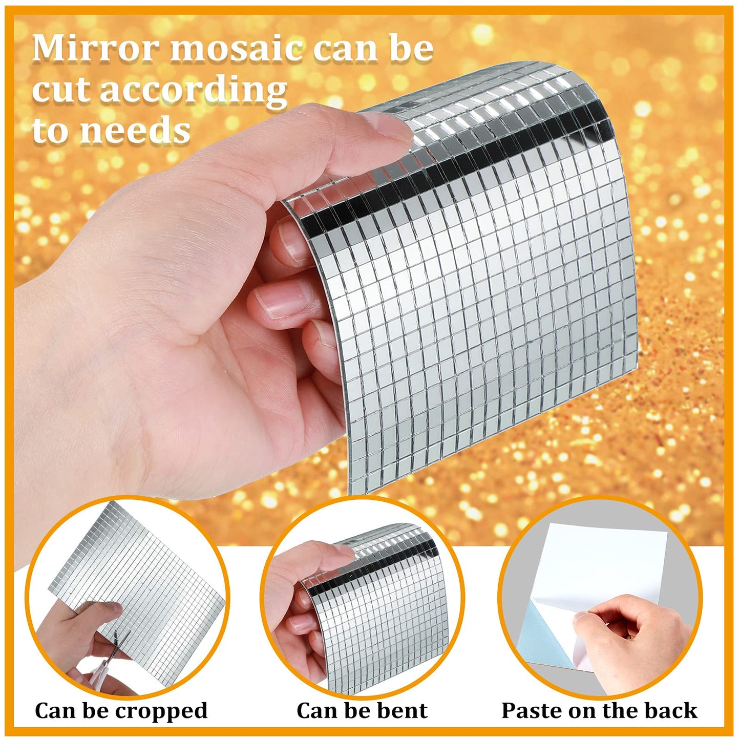 Self-Adhesive Disco Mirror Tiles Mosaic Tiles for DIY Craft Projects, 5 x 5 mm(Silver,7200 Pieces)