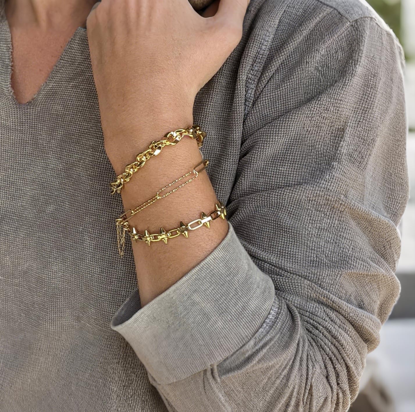 SOFYBJA Dainty 18K Gold Riveted Link Bracelet for Women Personal Oval Link Bracelet Layered Jewelry