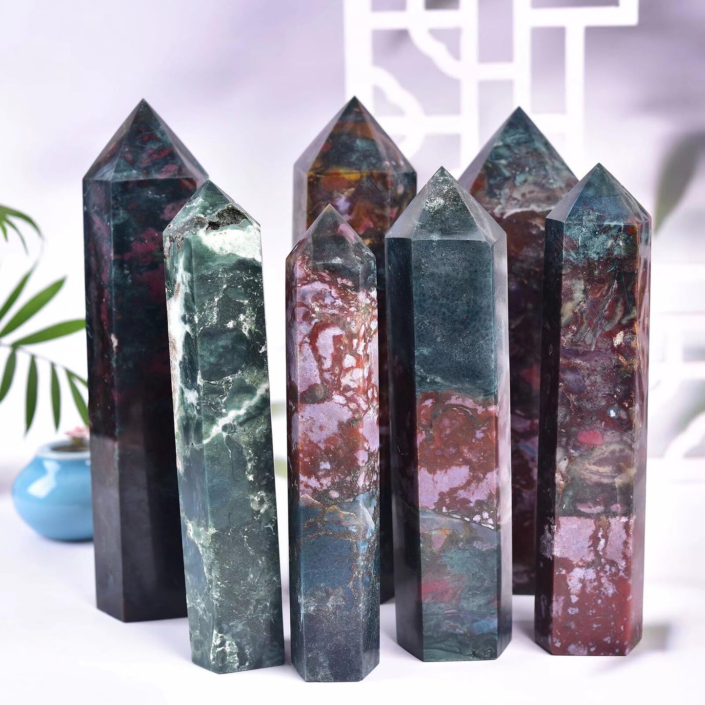 Ocean Jasper Stone Tower Obelisk Healing Crystal Wand Large Reiki Meditation Stone Gifts 1.7-2.2 LBS