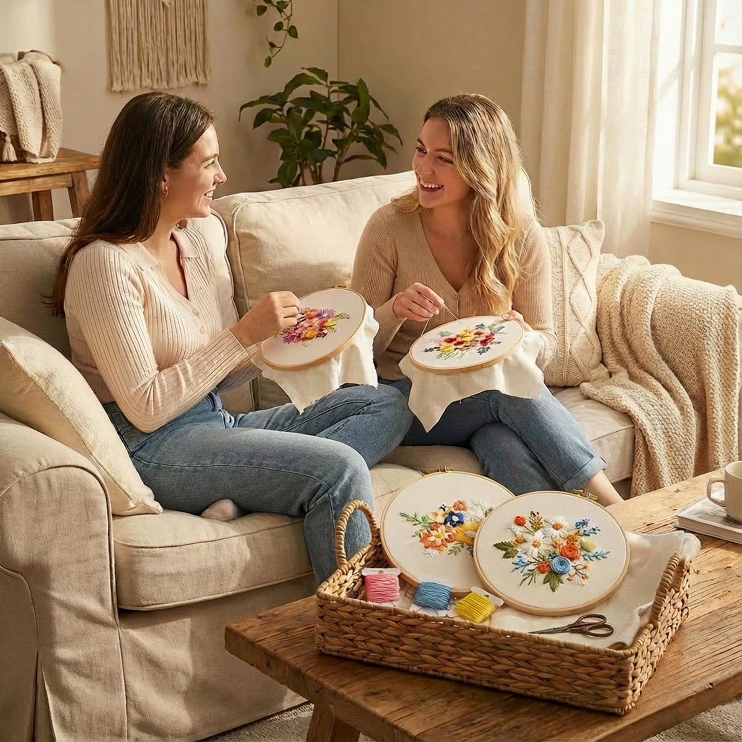Gmakto Embroidery Kits for Beginners,3 Sets Beginner Embroidery Kit for Adults,Including 3Pcs Embroidery Cloths with Floral Pattern, 1 Pcs Plastic Embroidery Hoops, 3Pcs User Manual(Flower)